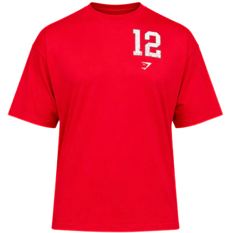GYMSHARK COLLEGIATE GRAPHIC T-SHIRT OVERSIZED FIT RED