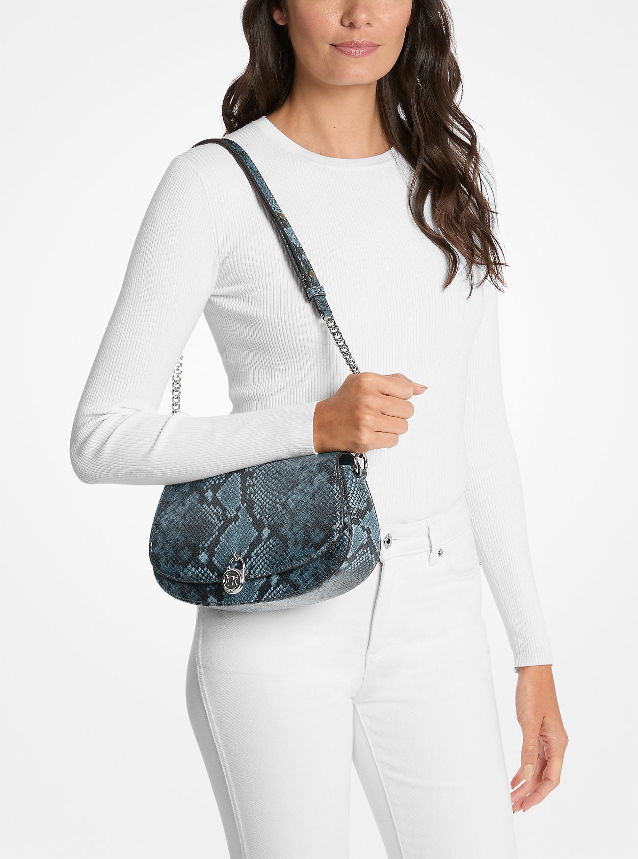 Mila Medium Snake Embossed Messenger Bag Cornflower Cornflower