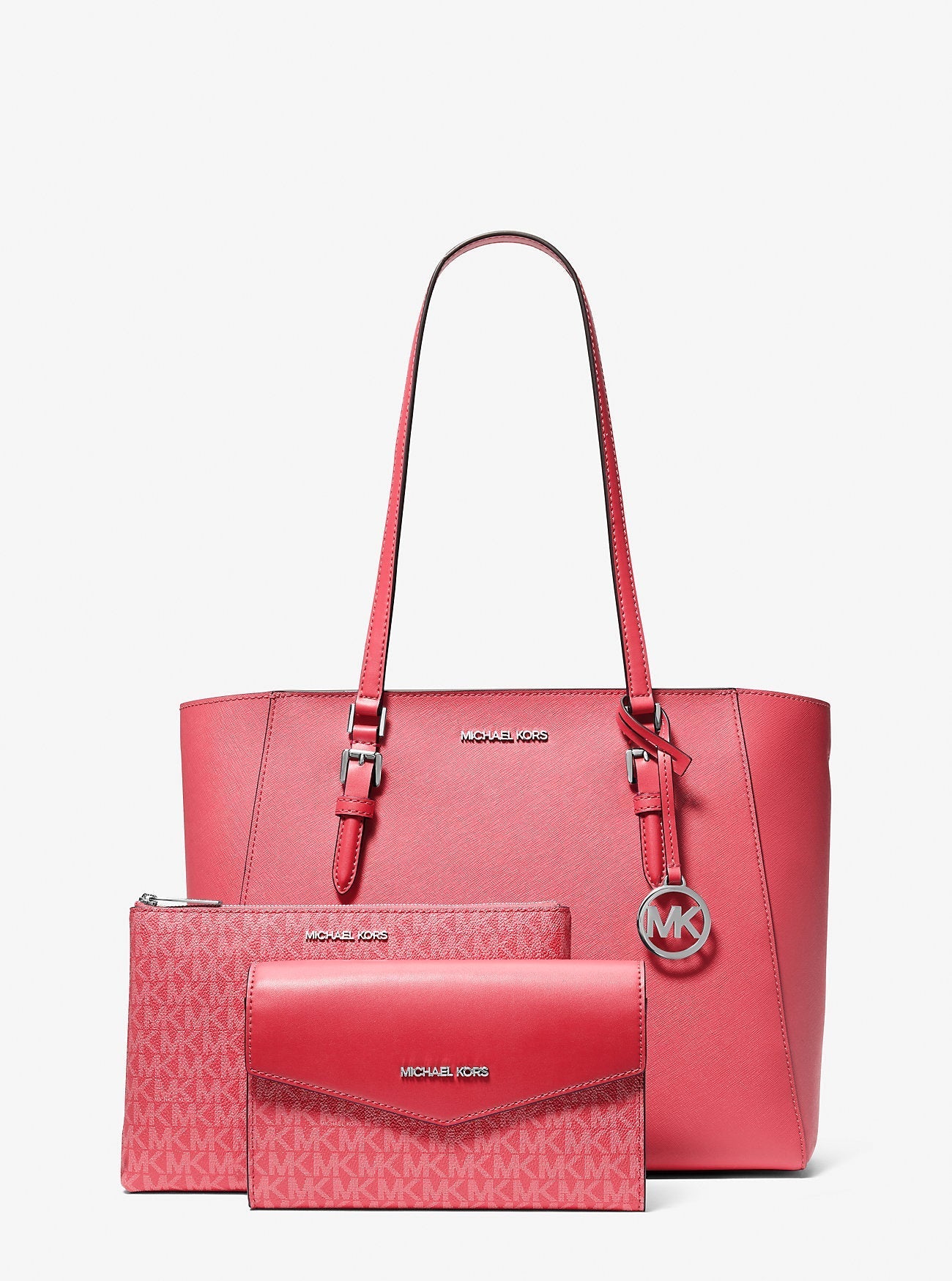 Charlotte Large Leather and Signature Logo 3-in-1 Tote Bag Hibiscus Hibiscus
