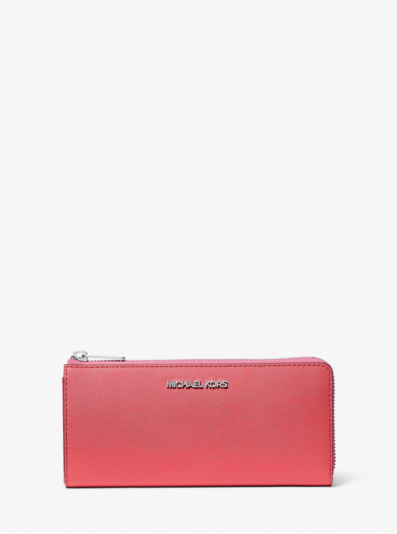Jet Set Travel Large Saffiano Leather Quarter-Zip Wallet Hibiscus Hibiscus