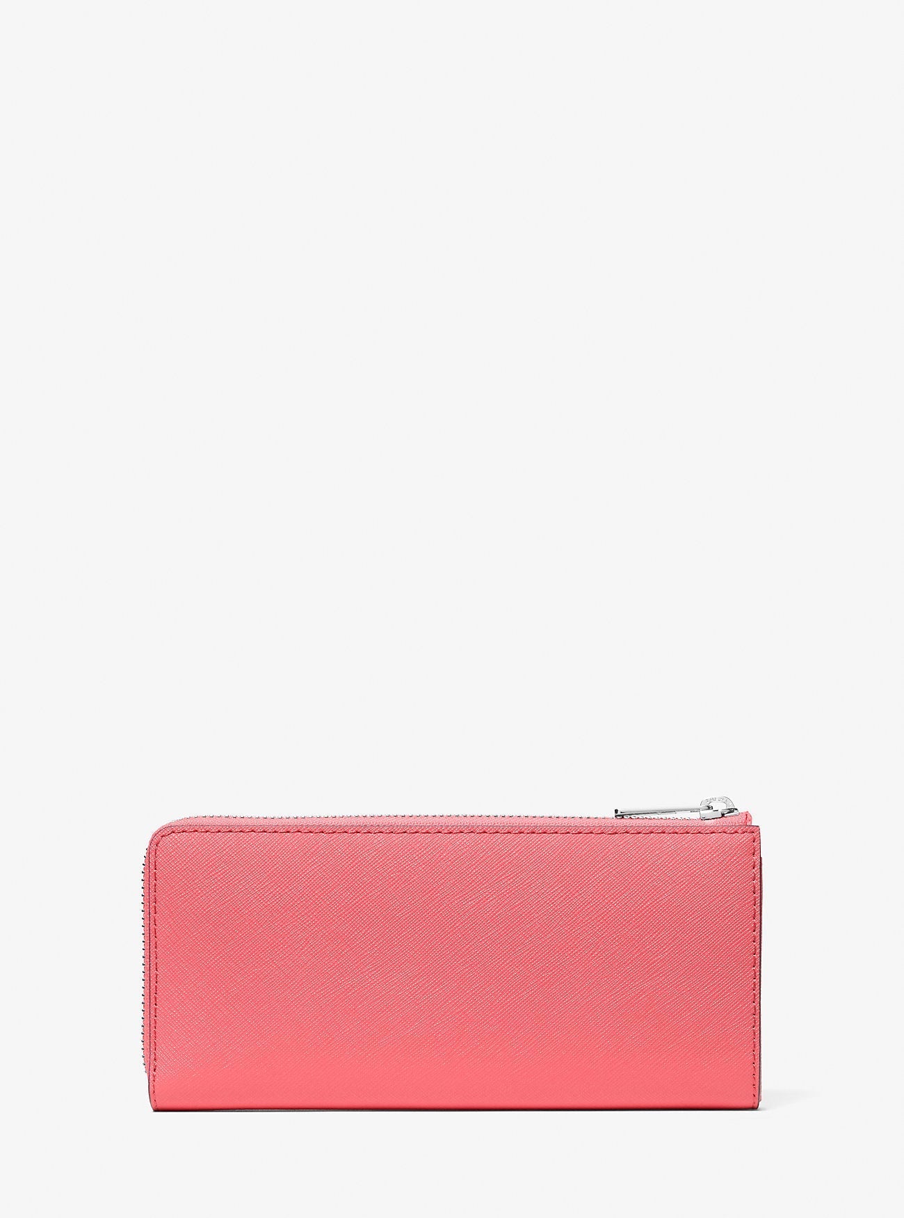 Jet Set Travel Large Saffiano Leather Quarter-Zip Wallet Hibiscus Hibiscus