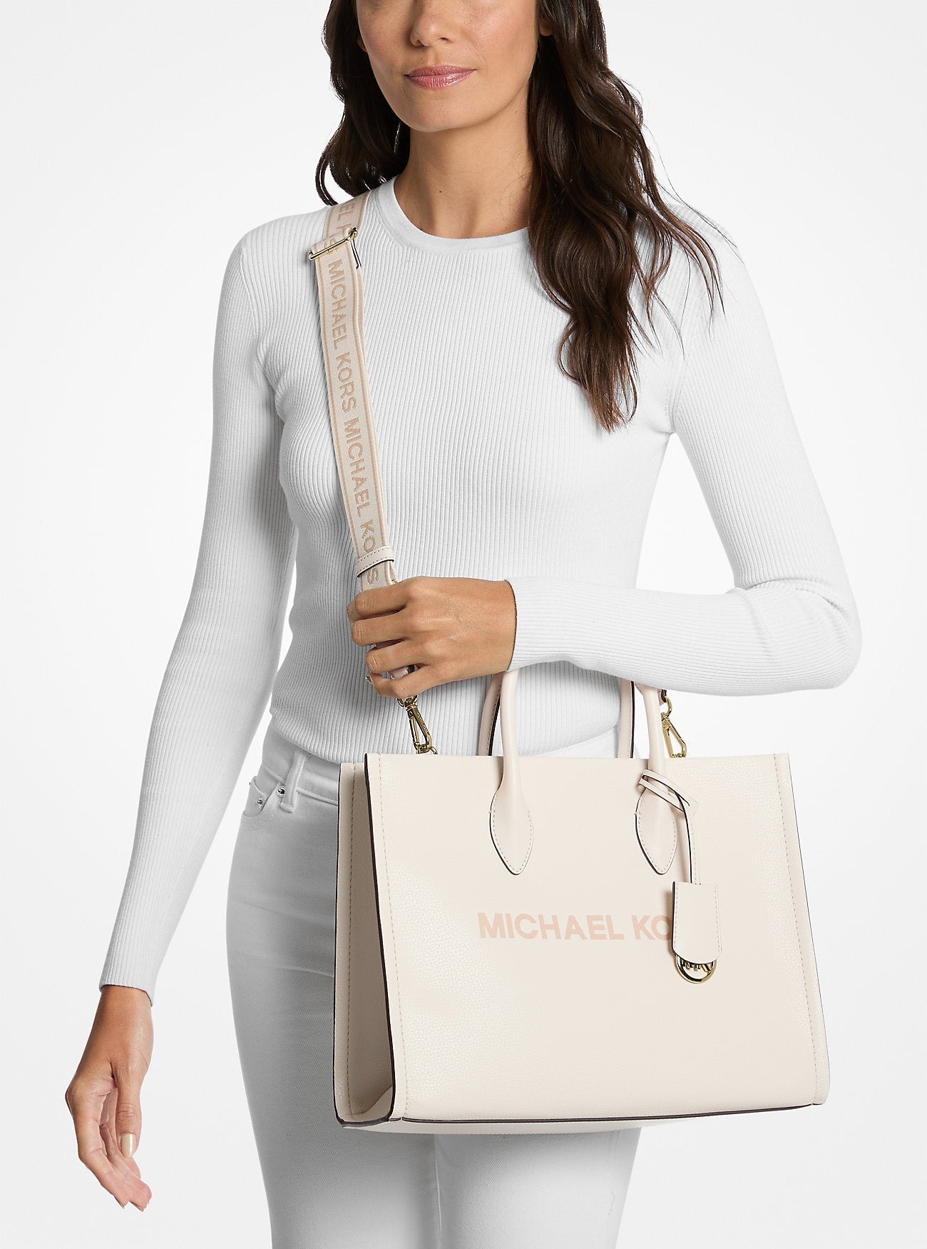 Mirella Medium Pebbled Leather Tote Bag Lt Cream Lt Cream