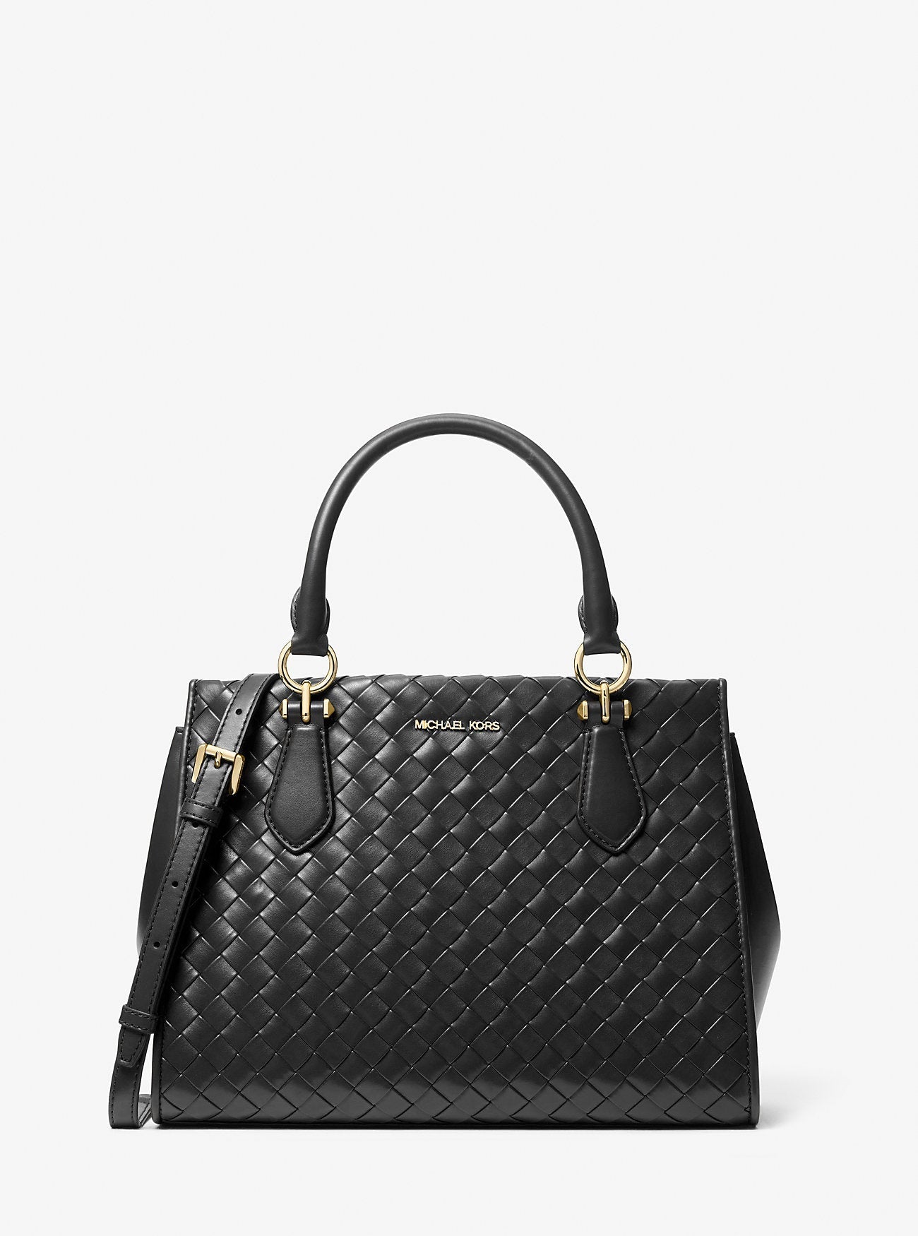 Michael Kors Marilyn Medium Woven Satchel Black