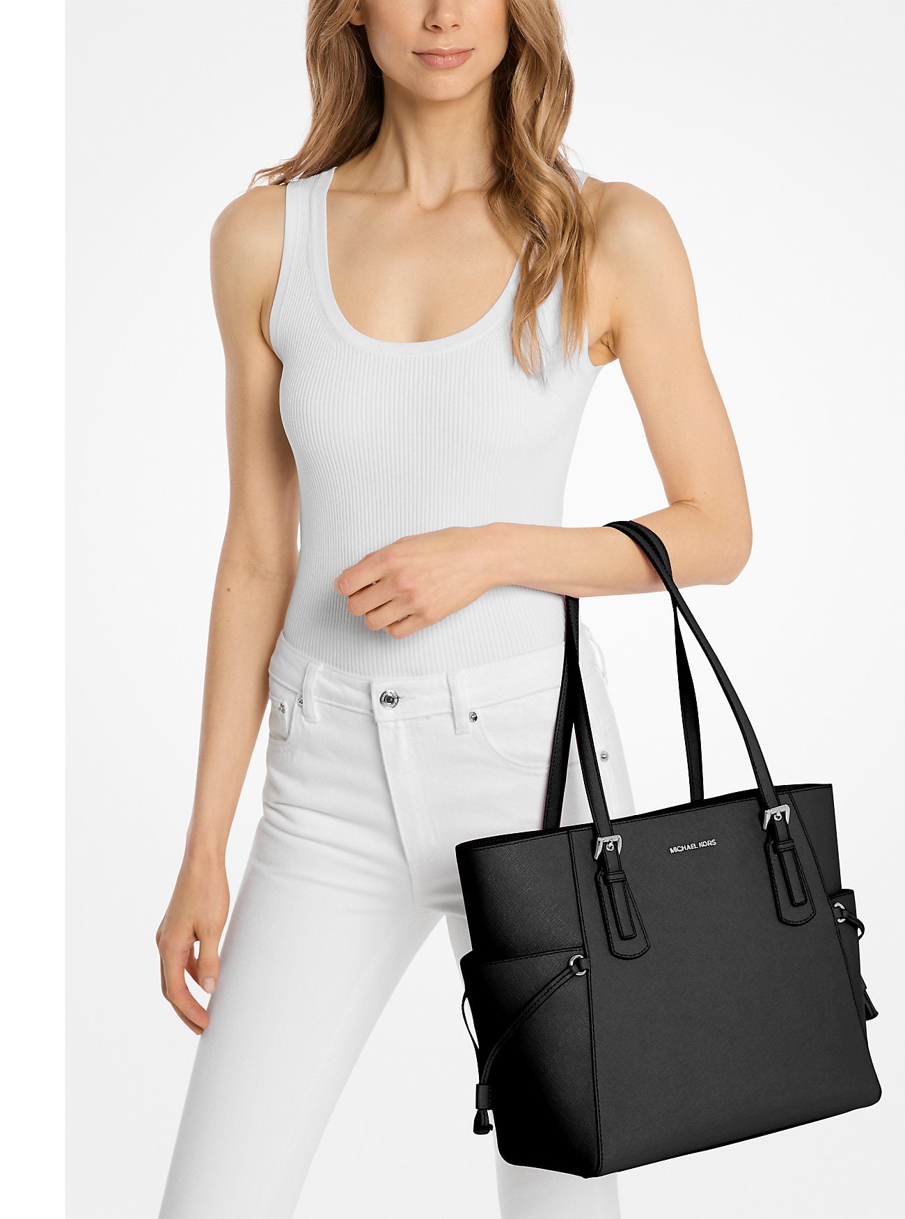 Voyager Large Saffiano Leather Tote Bag Black Black