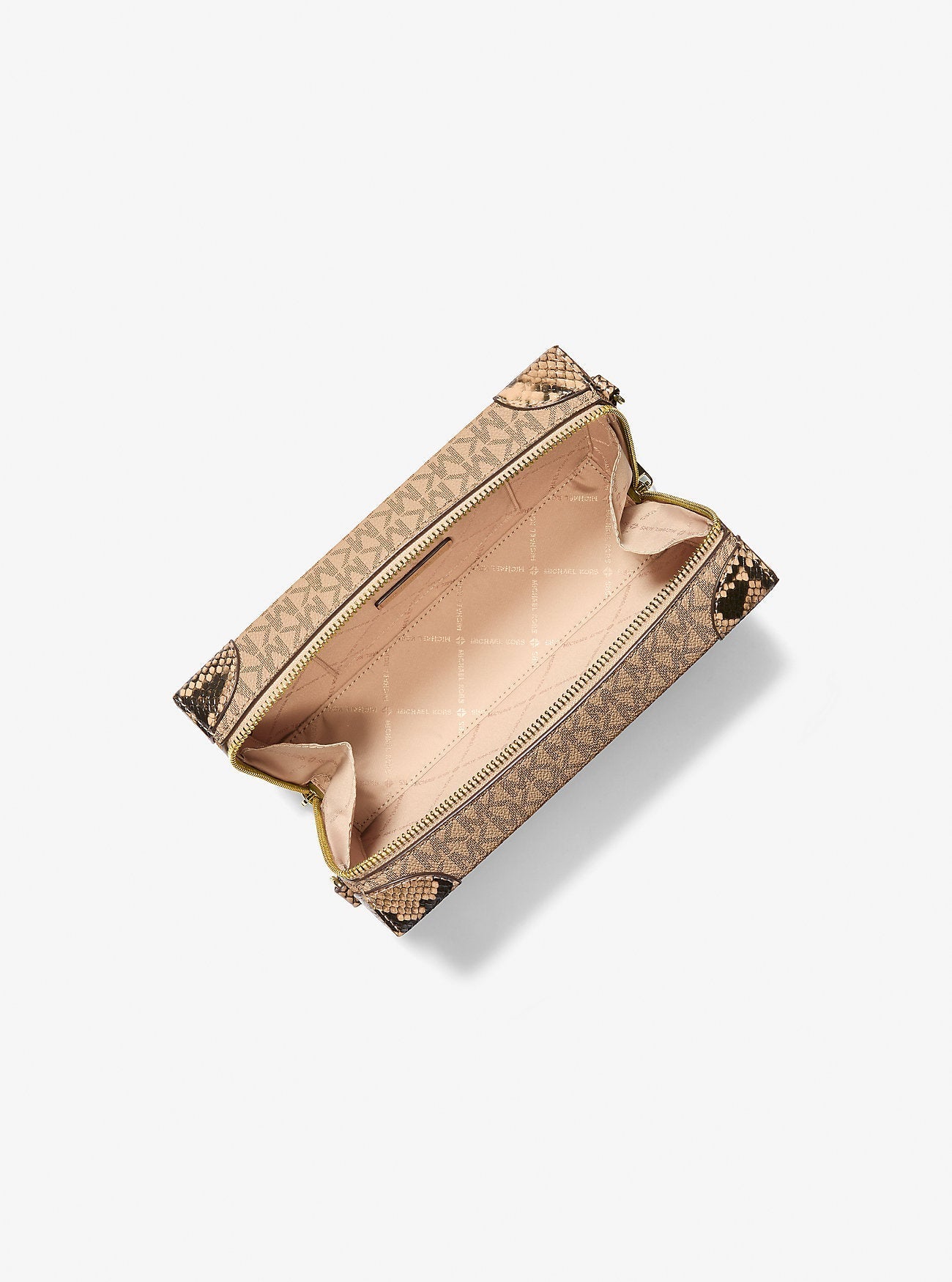 Michael Kors Jeanie Small Signature Logo and Snake Embossed Crossbody Bag Camel