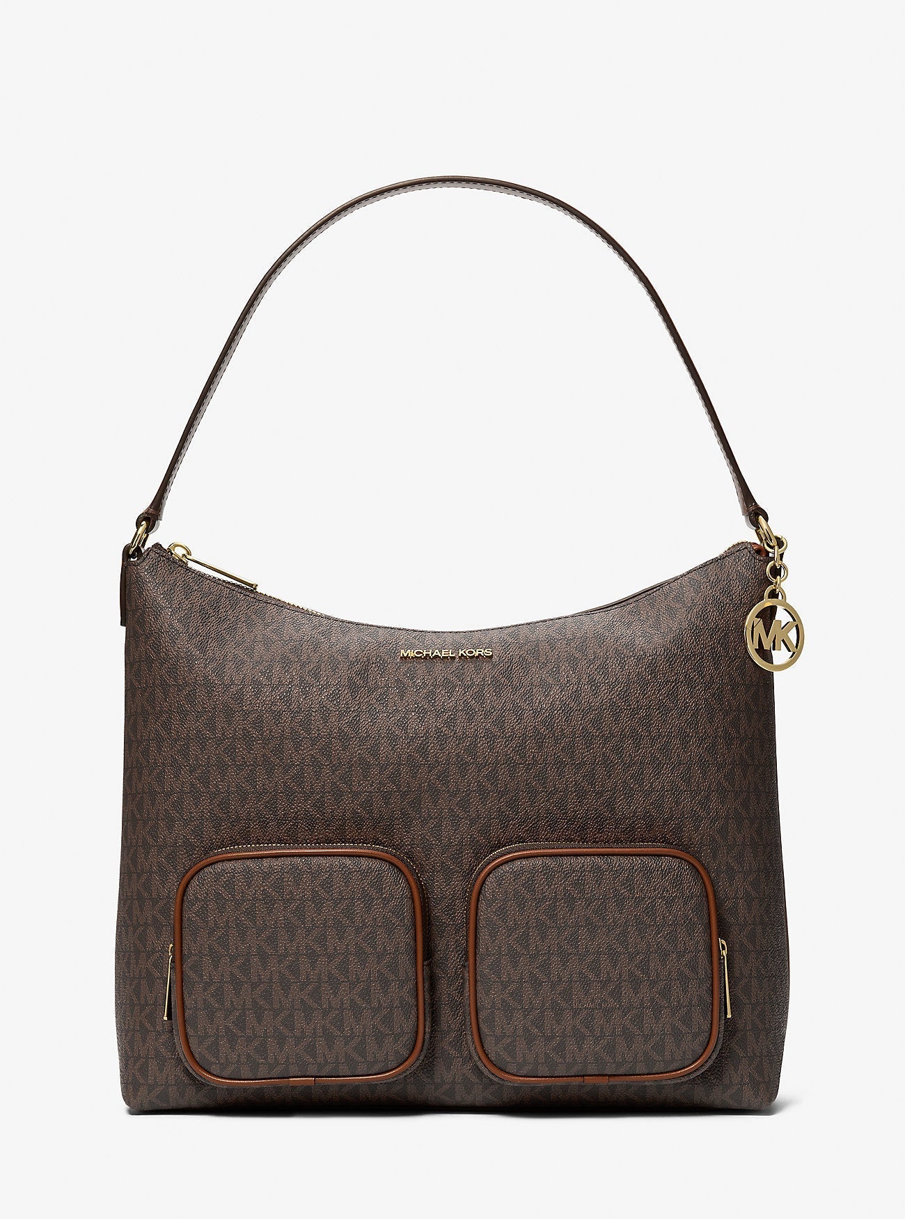 Michael Kors Merritt Large Signature Logo Cargo Shoulder Bag Brown