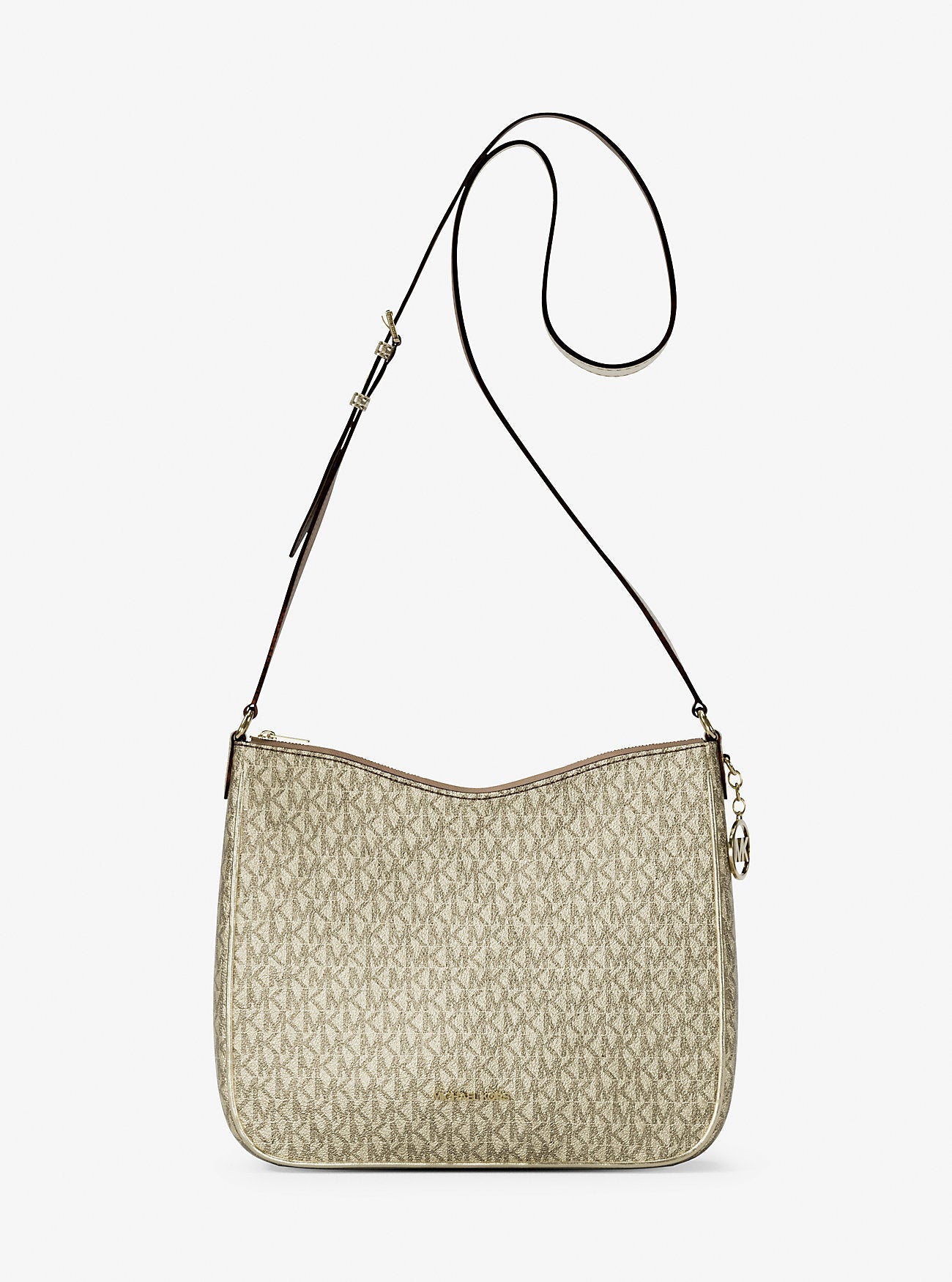 Nayla Medium Metallic Signature Logo Messenger Bag Pale Gold Pale Gold