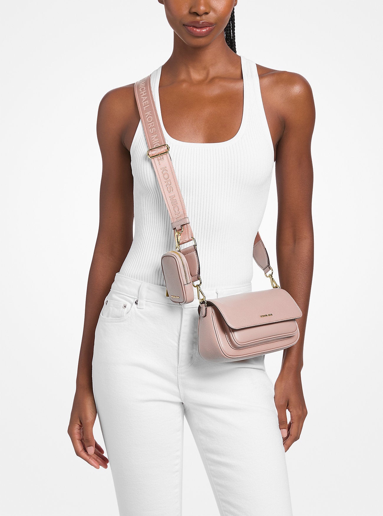 Jet Set Travel Small Pebbled Leather Crossbody Bag With Pouch Powder Blush Powder Blush
