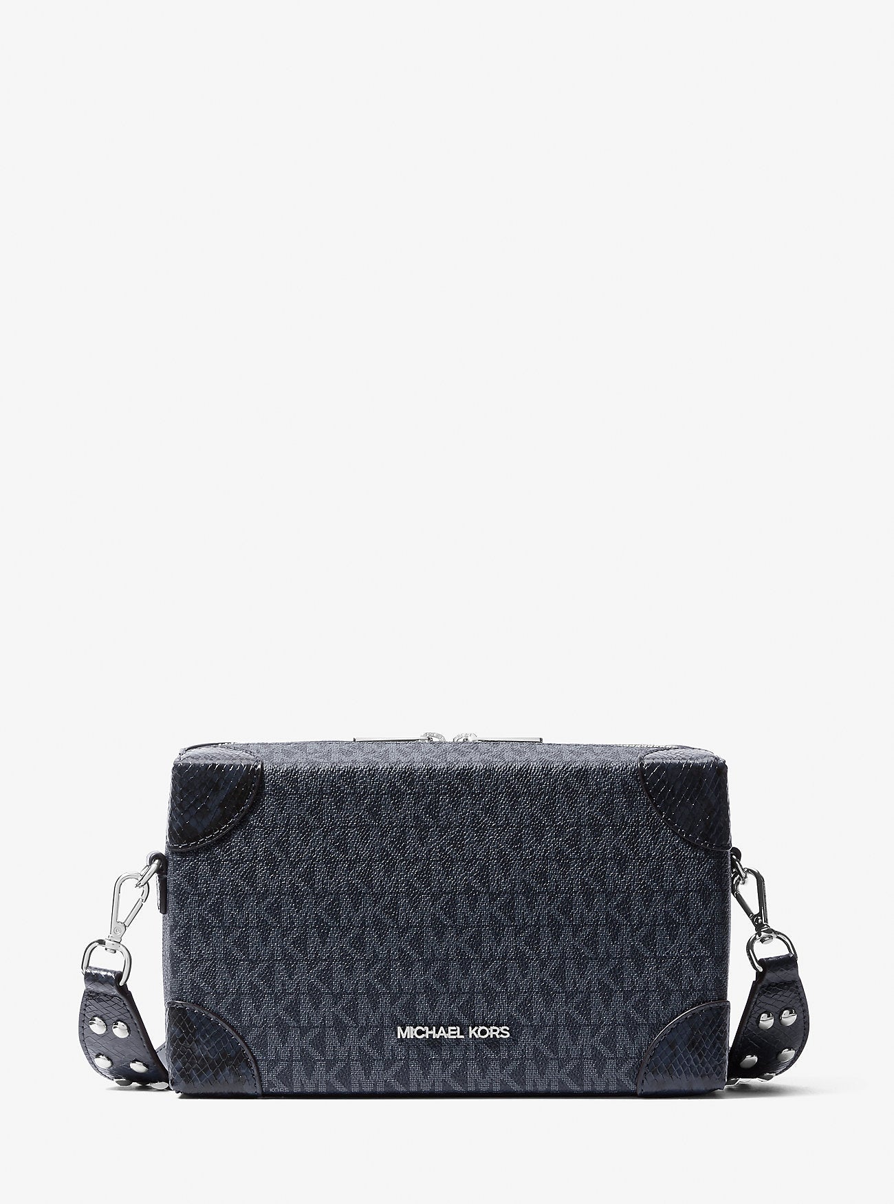 Michael Kors Jeanie Small Signature Logo and Snake Embossed Crossbody Bag Navy