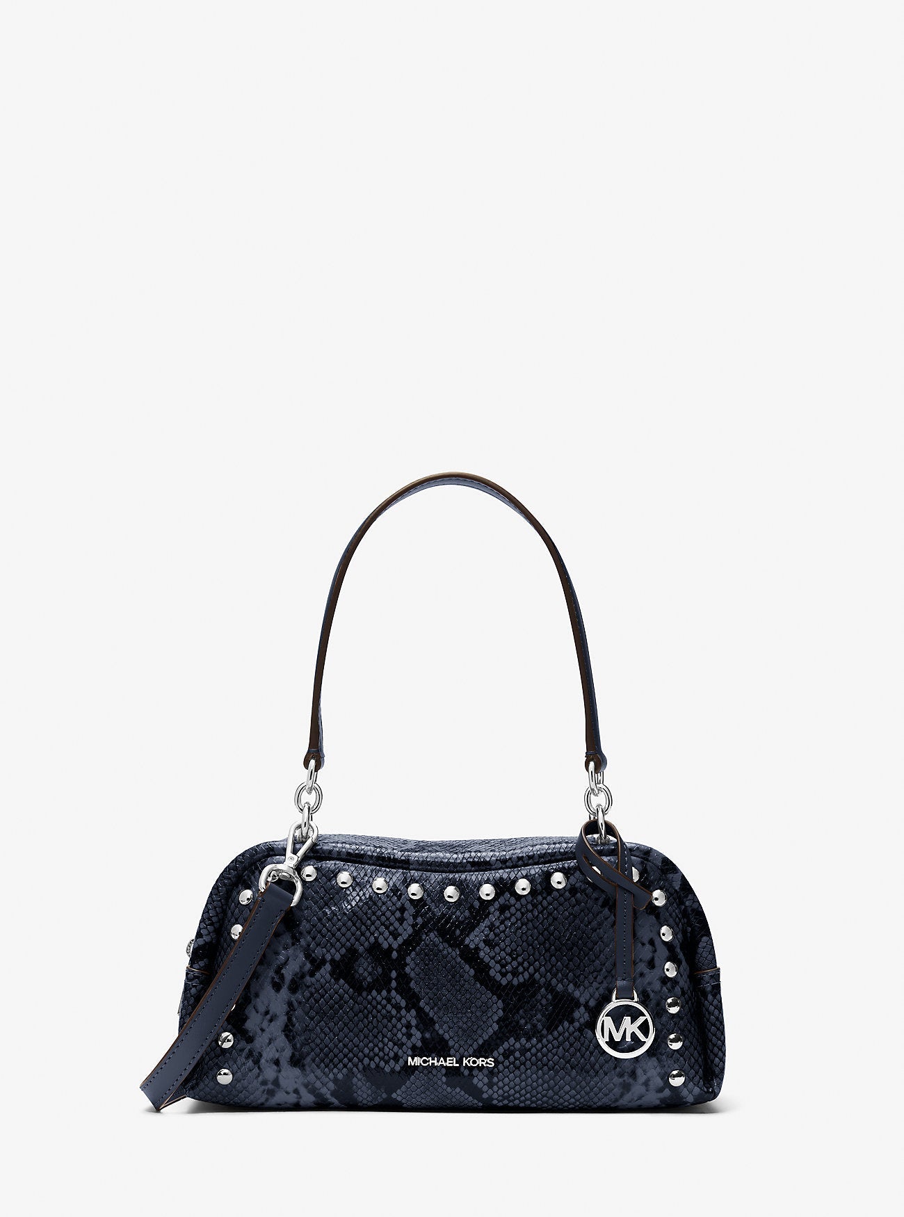Michael Kors Cecily Small Studded Snake Embossed Shoulder Bag Navy