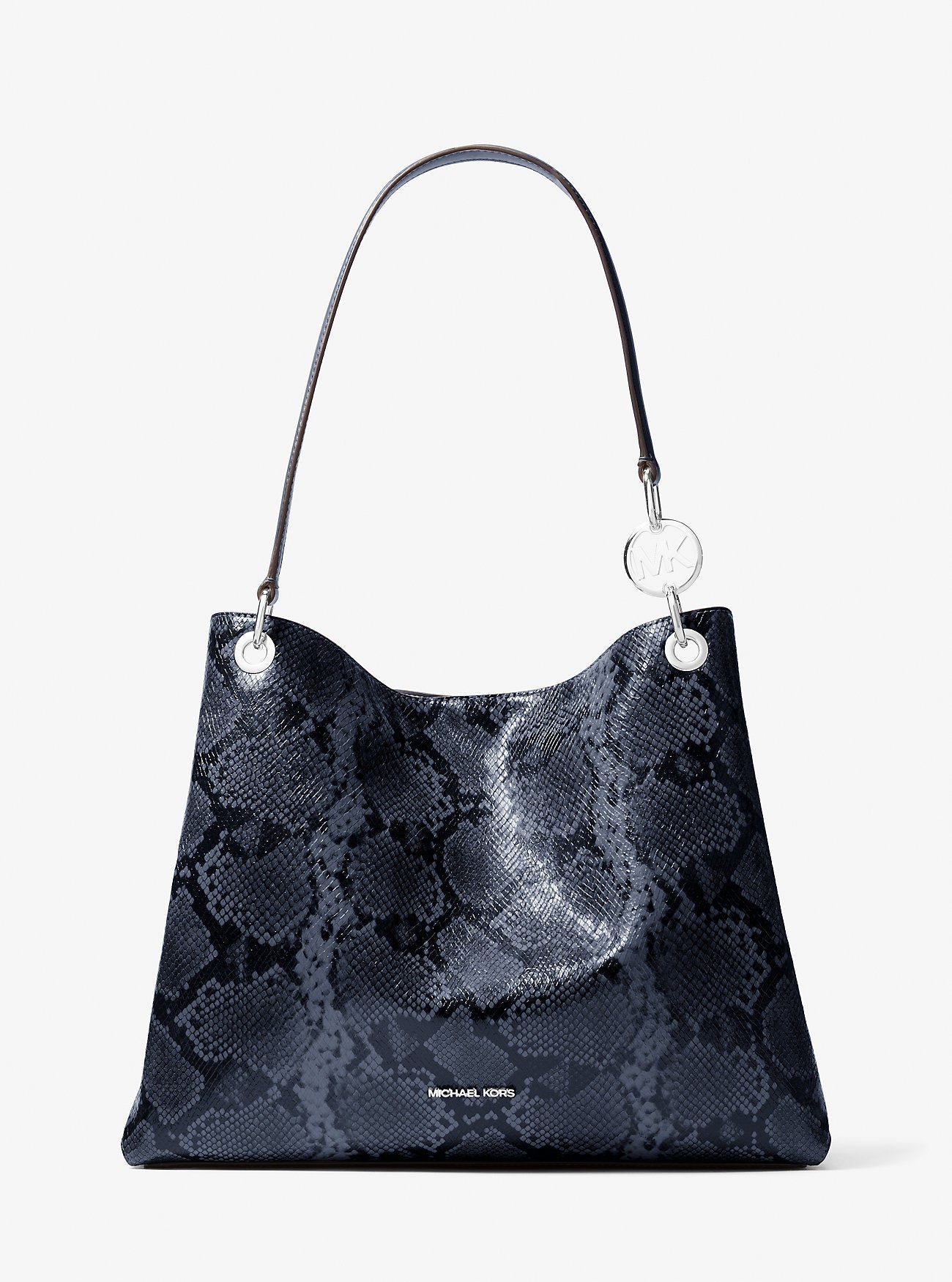 Michael Kors Christina Large Snake Embossed Shoulder Bag Navy