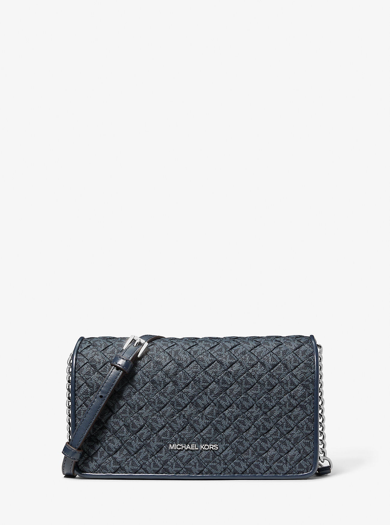 Michael Kors Jet Set Travel Woven Signature Logo Crossbody Bag Admiral