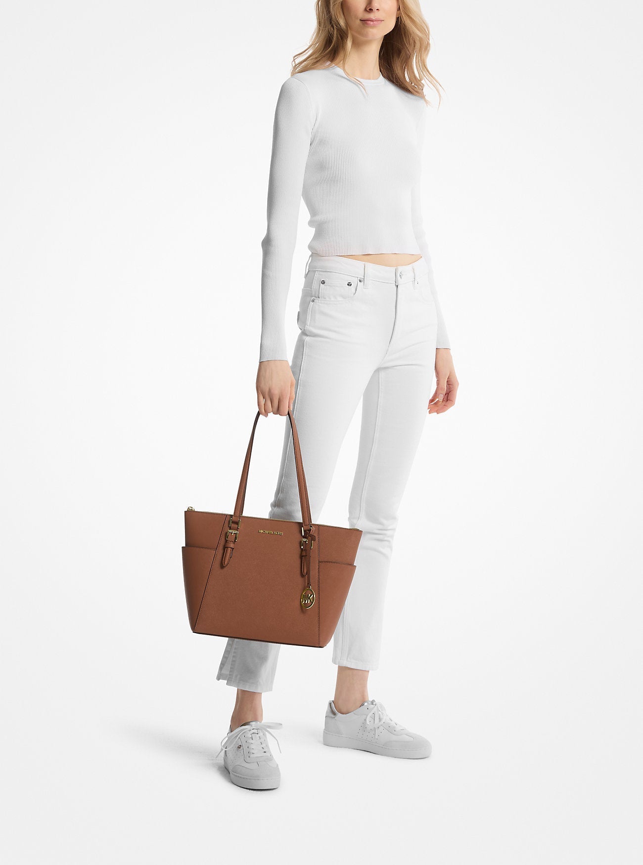 Charlotte Large Saffiano Leather Top-Zip Tote Bag Luggage Luggage