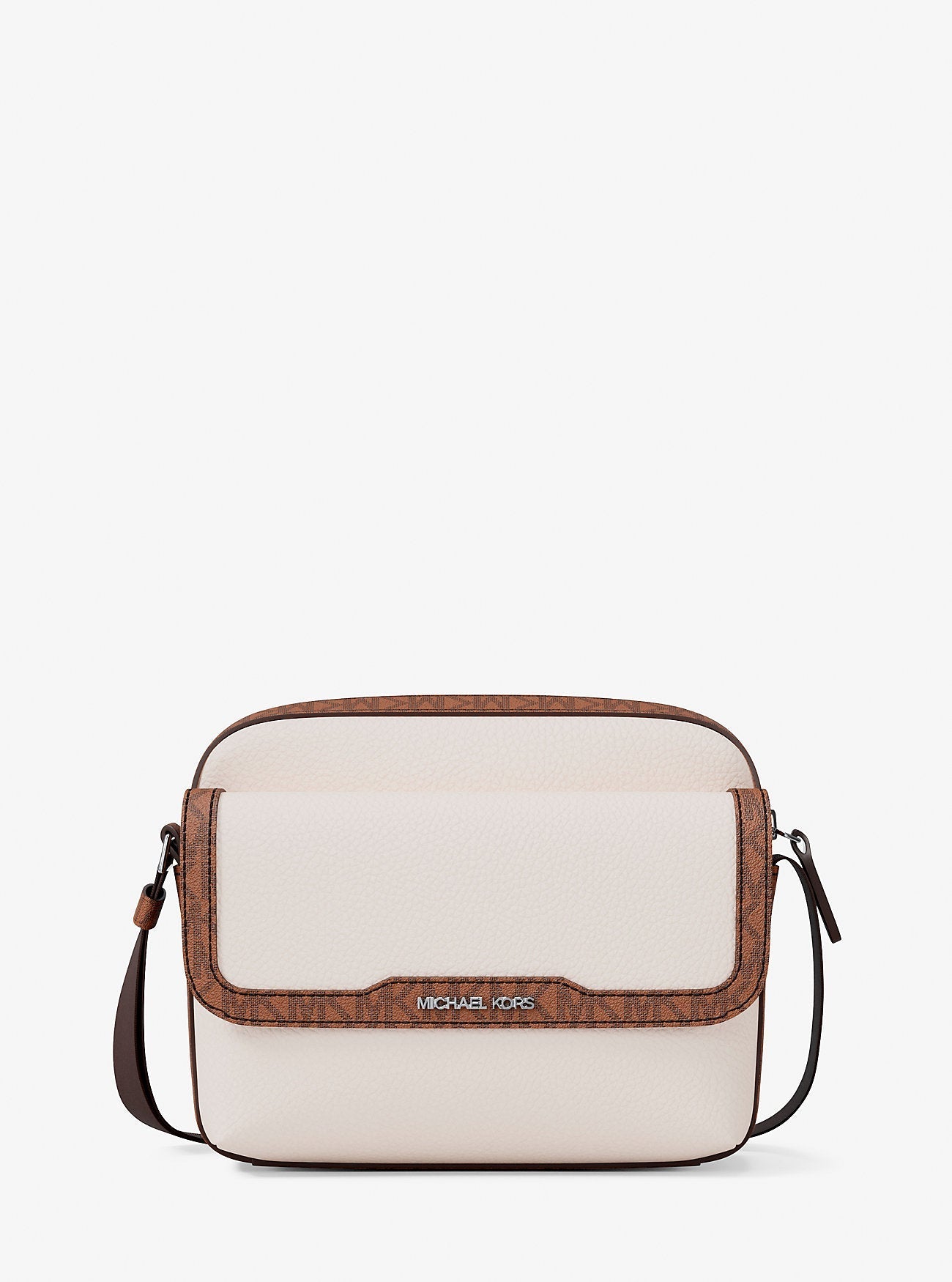 Michael Kors Cooper Medium Pebbled Leather and Signature Logo Camera Crossbody Bag Lt Crm-Lugg