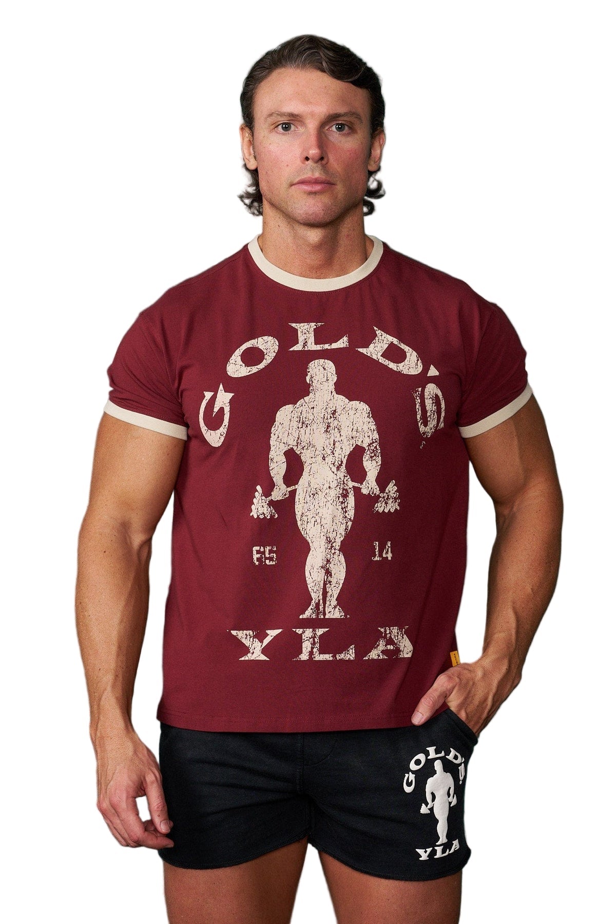 4009 - Golds Gym Ringer Tees Burgundy - Unmatched Kicks - YOUNG LA