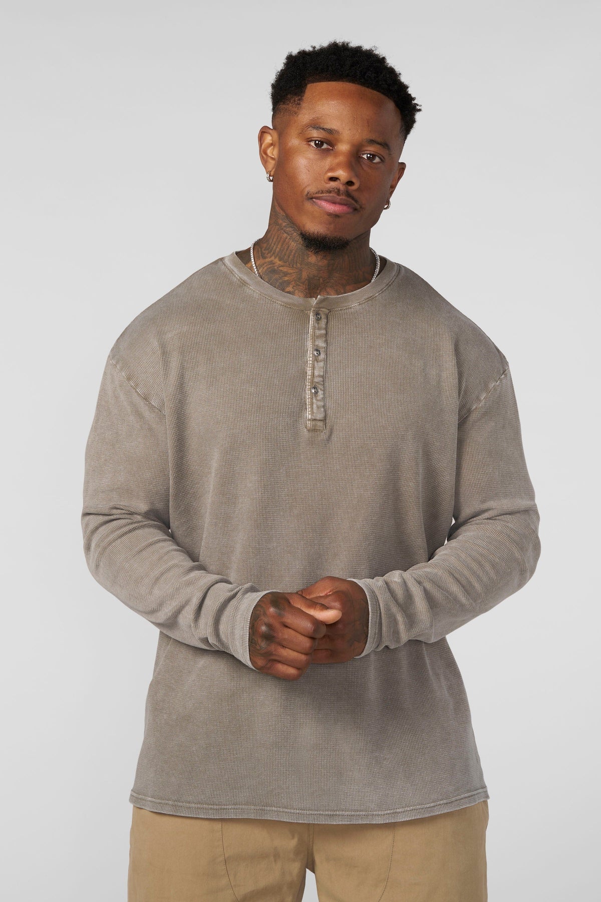 8034 - Henley Thermal Longsleeves Peat Wash