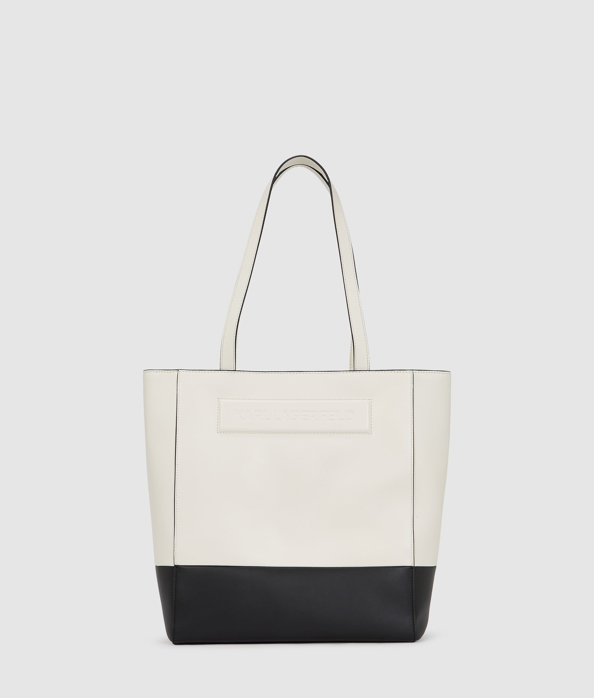 KarlLagerfeld Ikon K Medium Leather Tote Bag White/Black
