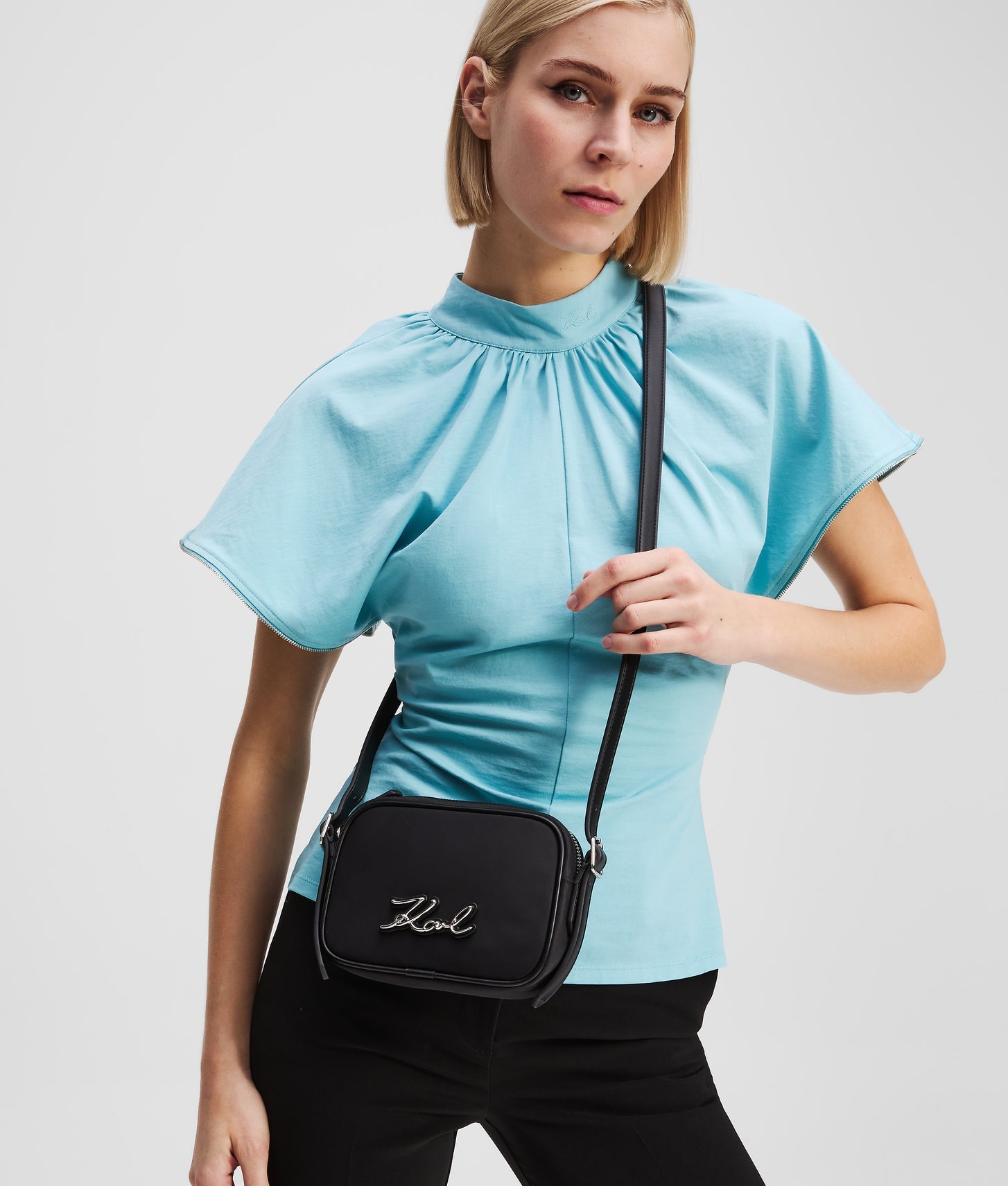 KarlLagerfeld Ksignature Nylon Crossbody Pouch Black-Nickel