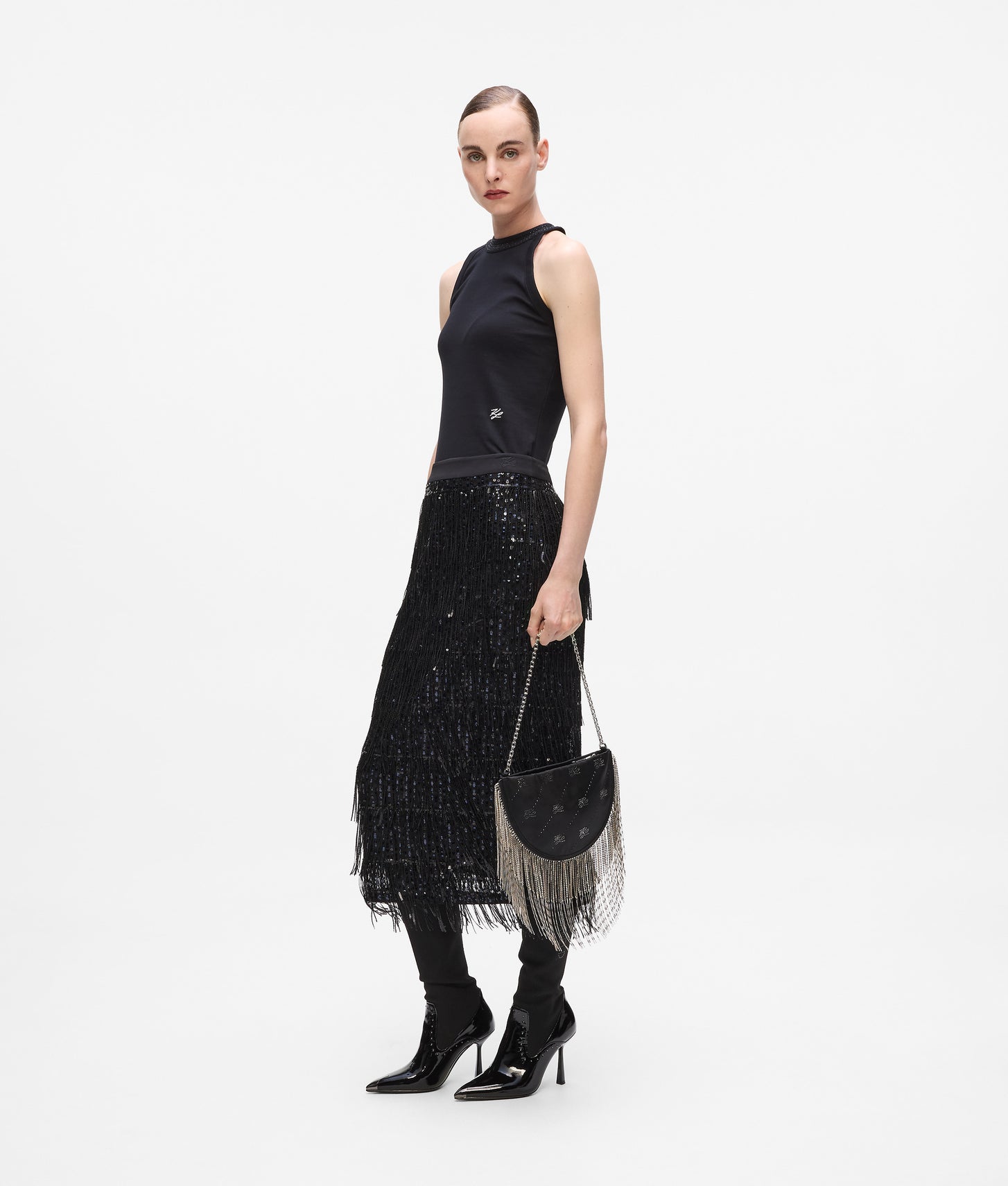 KarlLagerfeld Ksoiree Rhinestone Shoulder Bag Black Embellishment