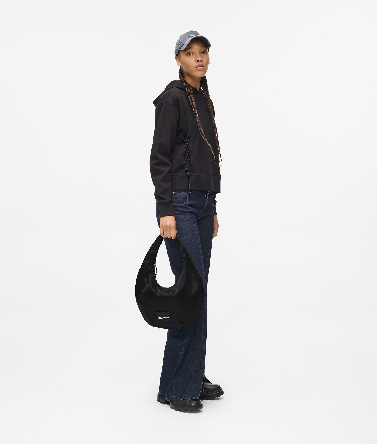 KarlLagerfeld Glossy Nylon Hobo Bag Black