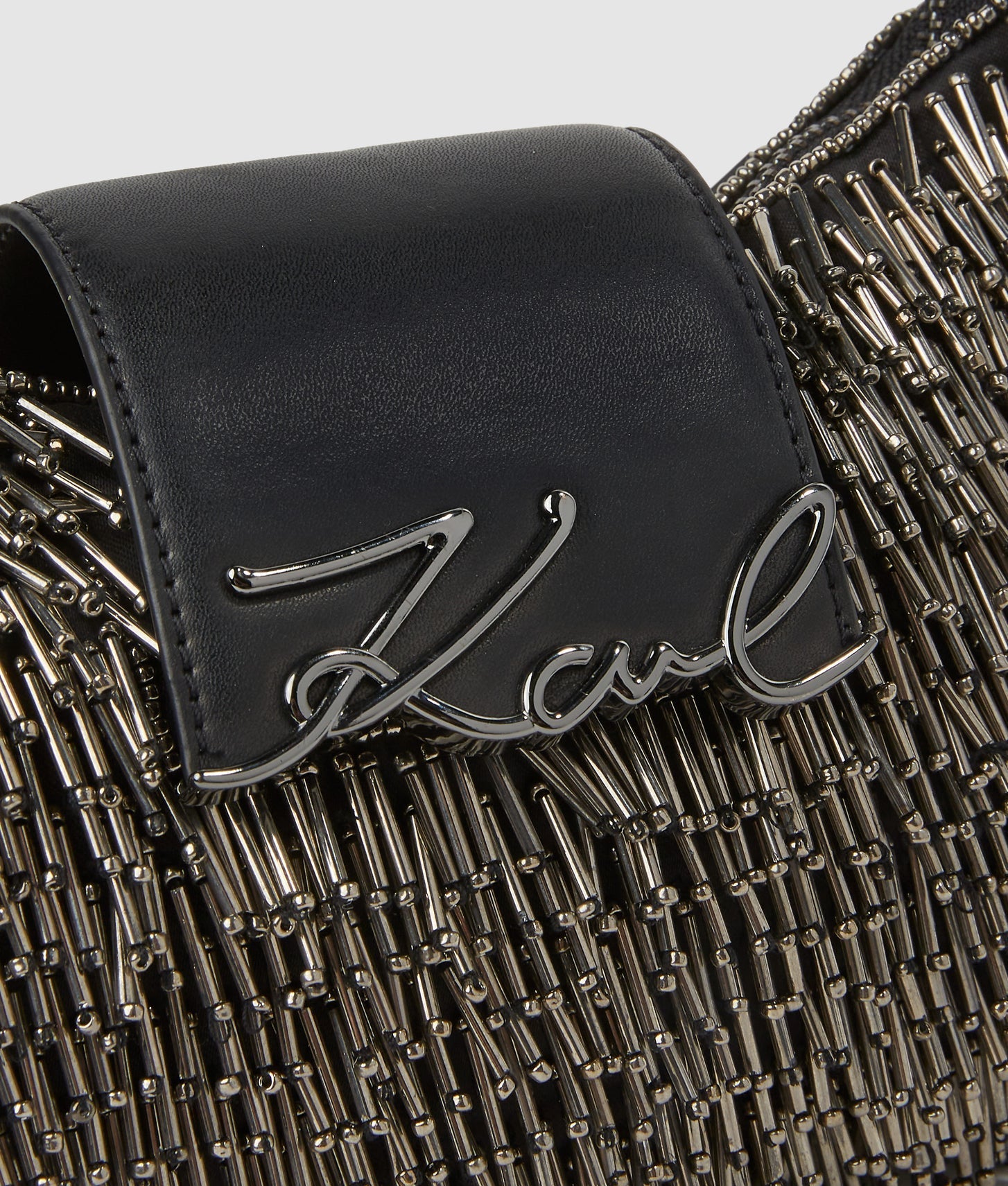 KarlLagerfeld Ksignature Beaded Moon Bag Black Embellishment