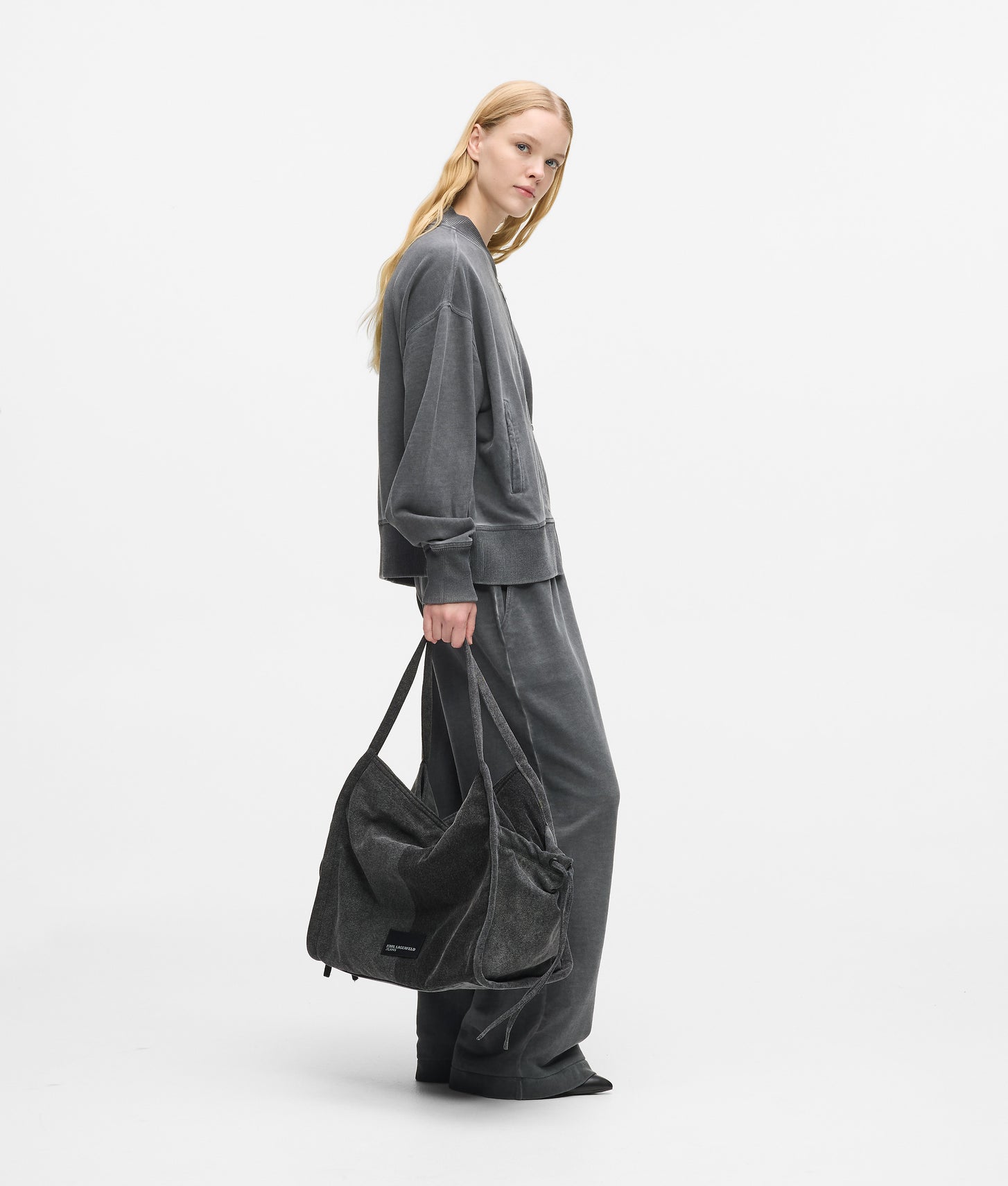 KarlLagerfeld Two-Tone Denim Shopper Black Denim-Grey Denim