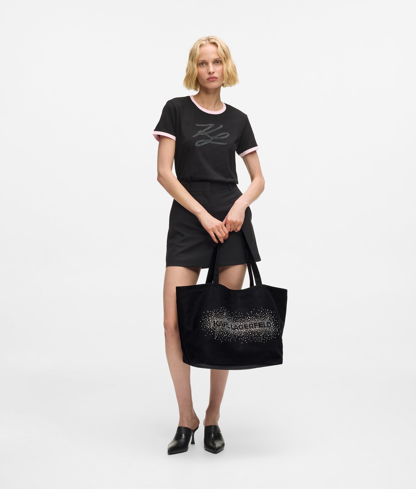 KarlLagerfeld Logo Rhinestone Shopper Black