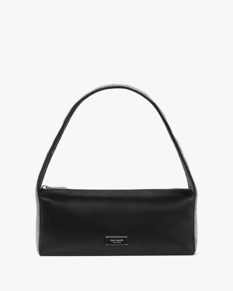 KateSpade Afterparty Crystal Embellished Satin Shoulder Bag Black Multi