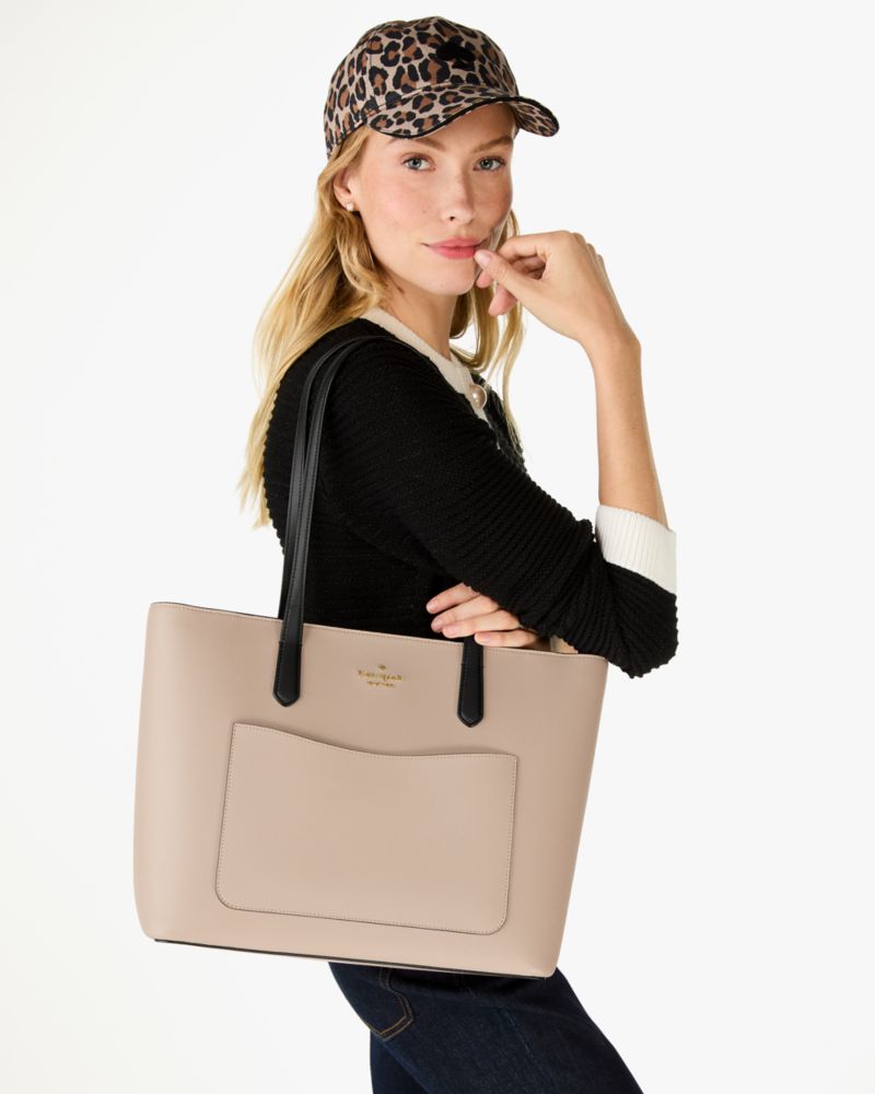 KateSpade Staci Colorblock Leather Large Tote Set Warm Beige Multi