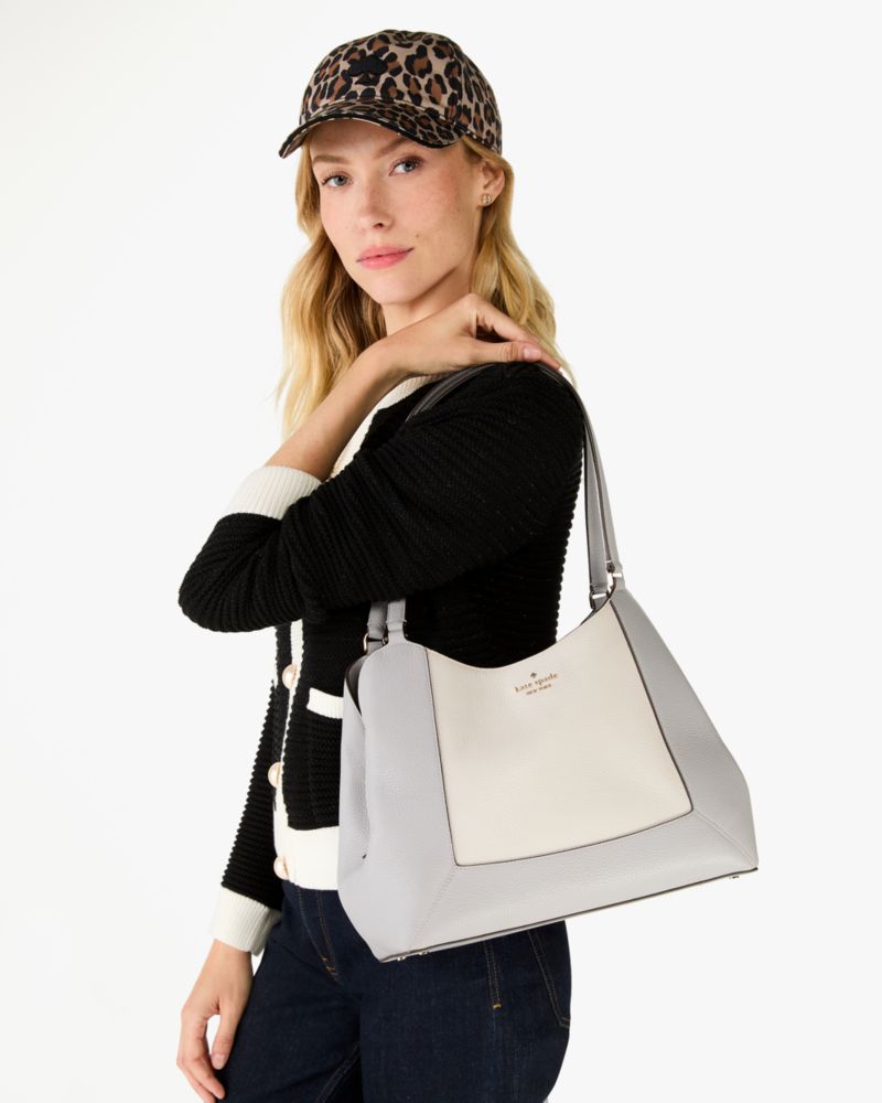 KateSpade Lena Colorblock Large Triple Compartment Shoulder Bag Mountain Grey Multi