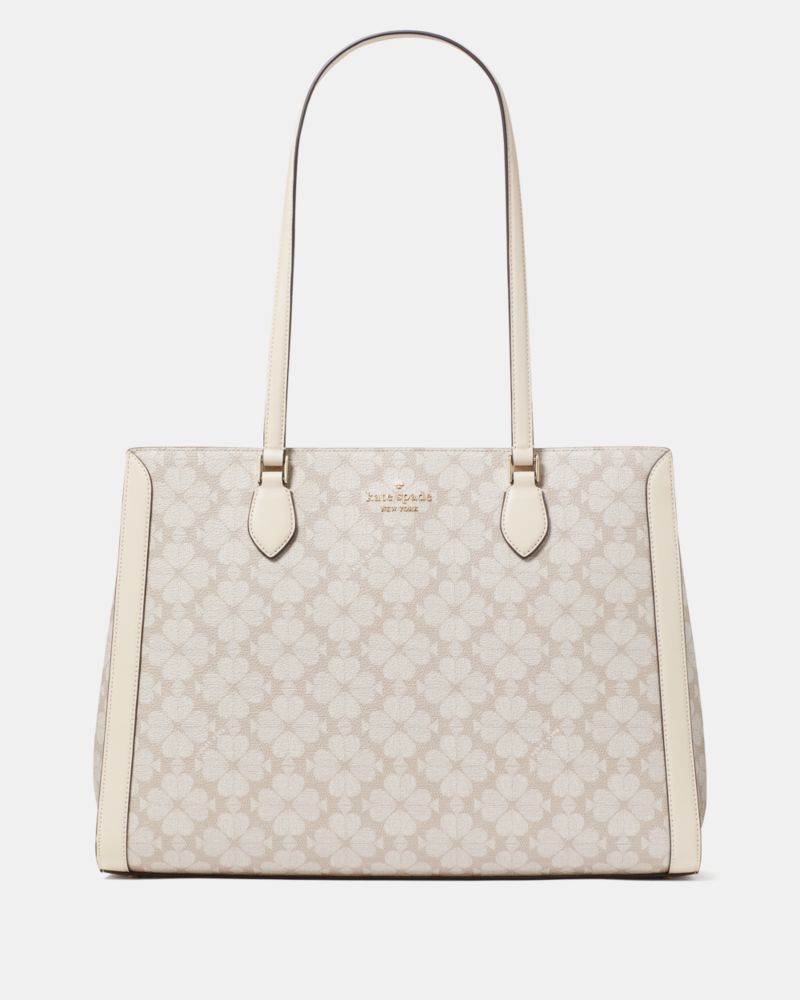 KateSpade Signature Spade Flower East West Large Laptop Tote Dark Beige Multi