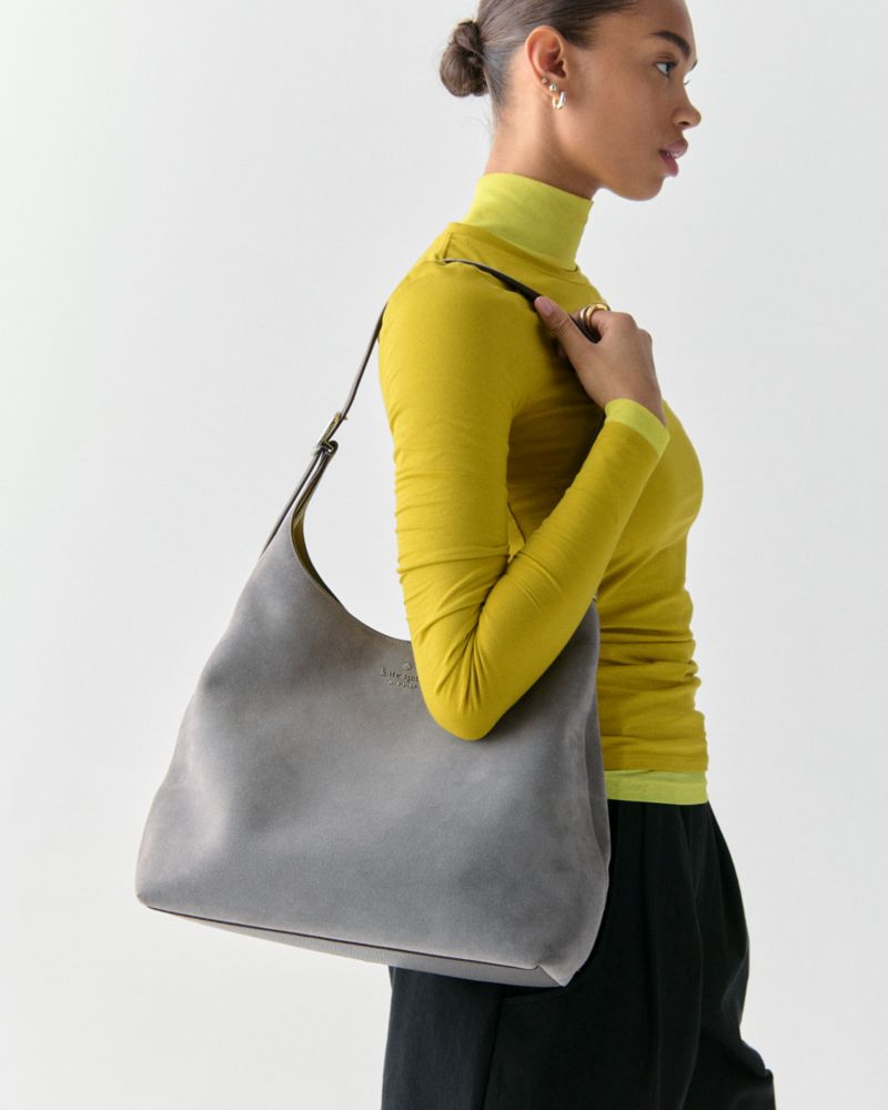 KateSpade 454 Suede Large Shoulder Bag Hare Grey