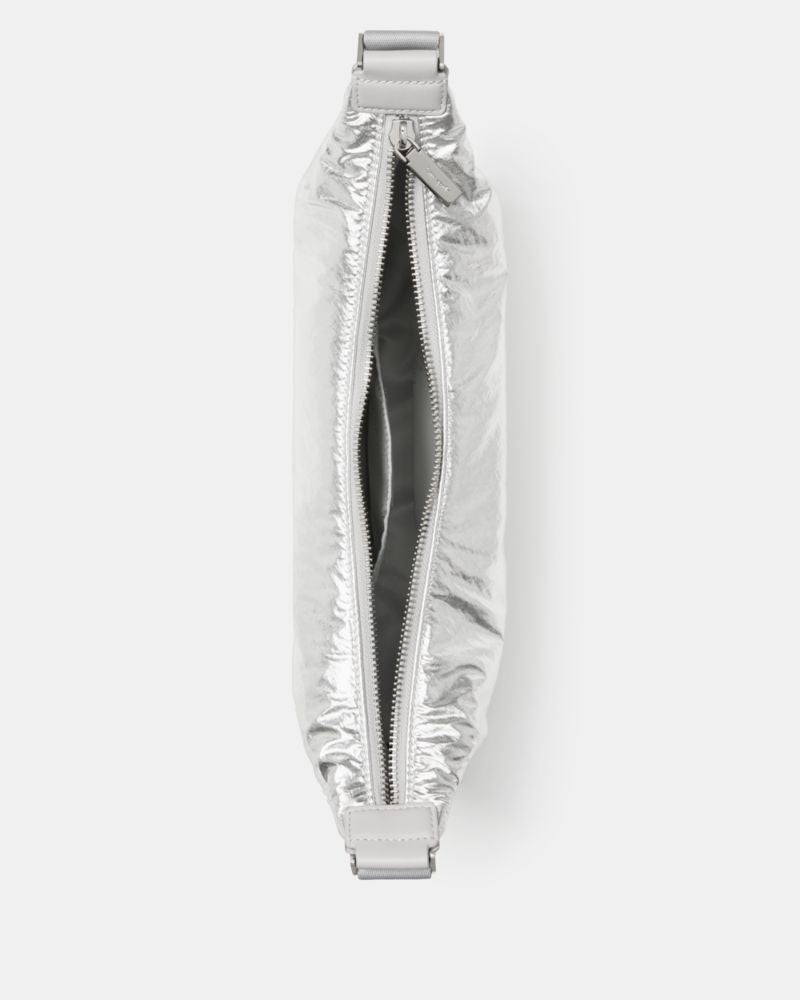 KateSpade Carter Metallic Fabric Sling Bag Silver