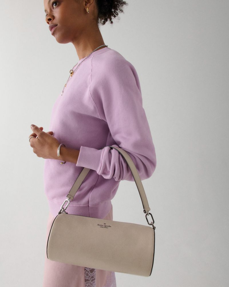 KateSpade Roulette Glazed Leather Medium Shoulder Bag Quartz Pebble