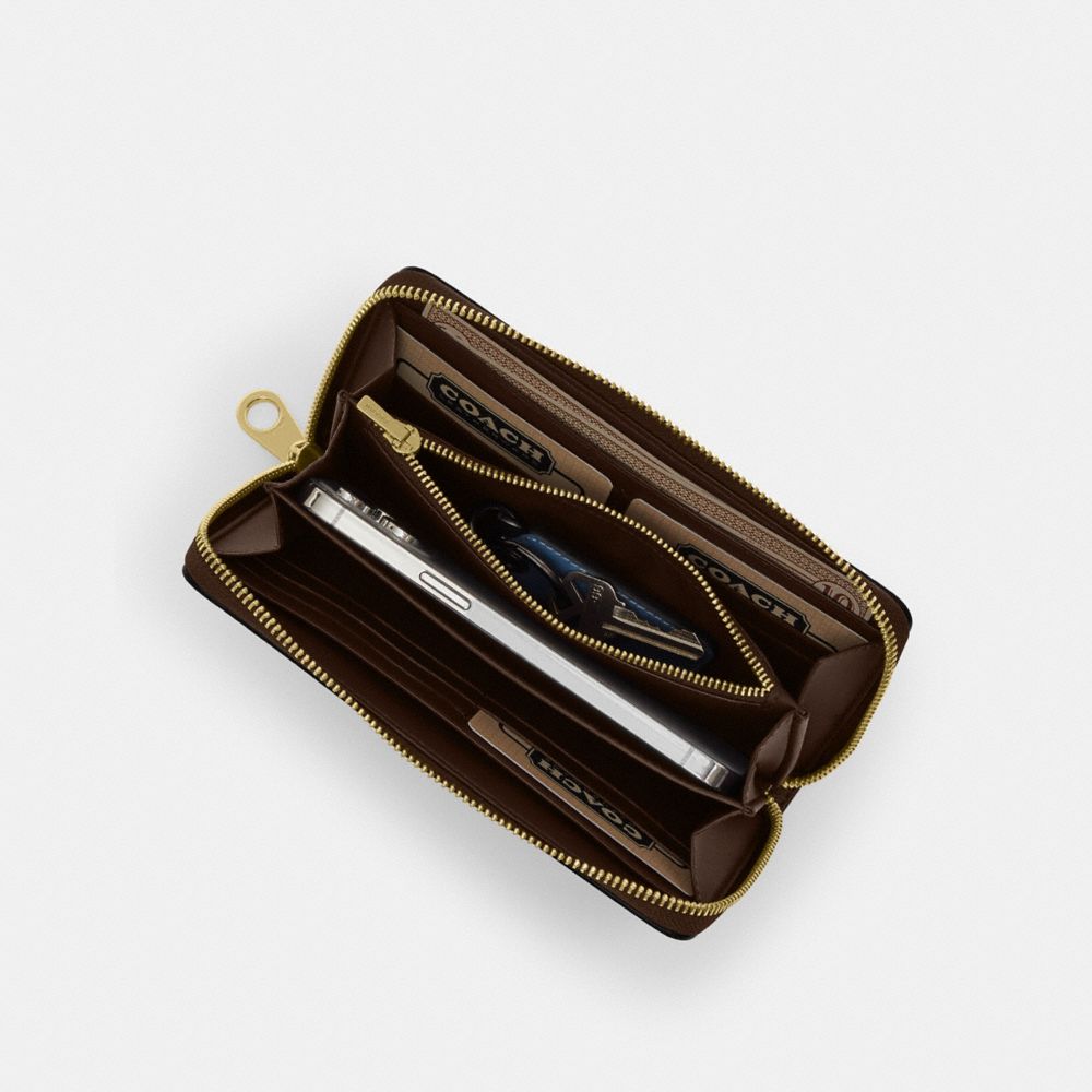 Coach Long Zip Around Wallet In Signature Canvas Gold Sand Chalk