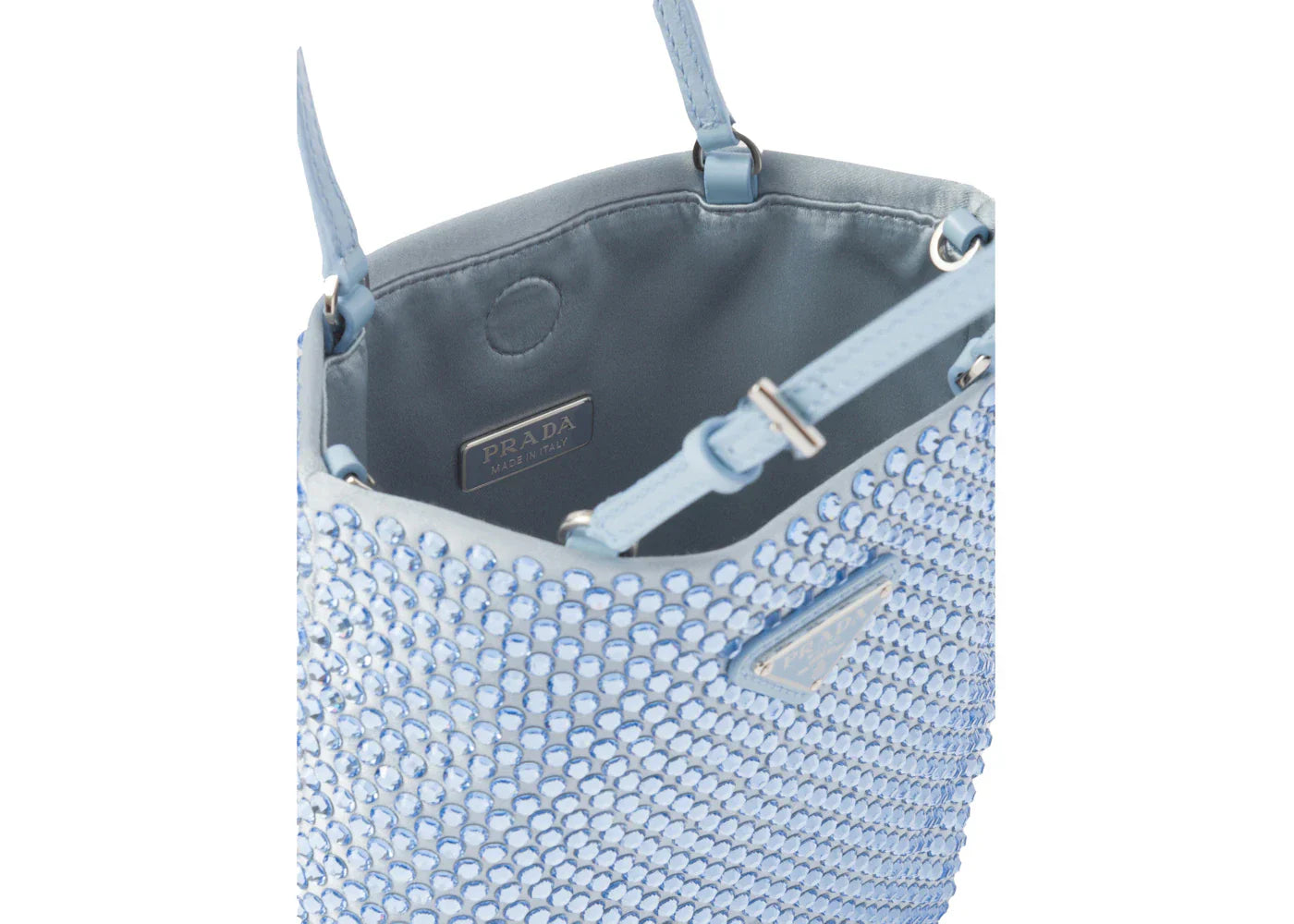 prada embellished satin handbag celeste