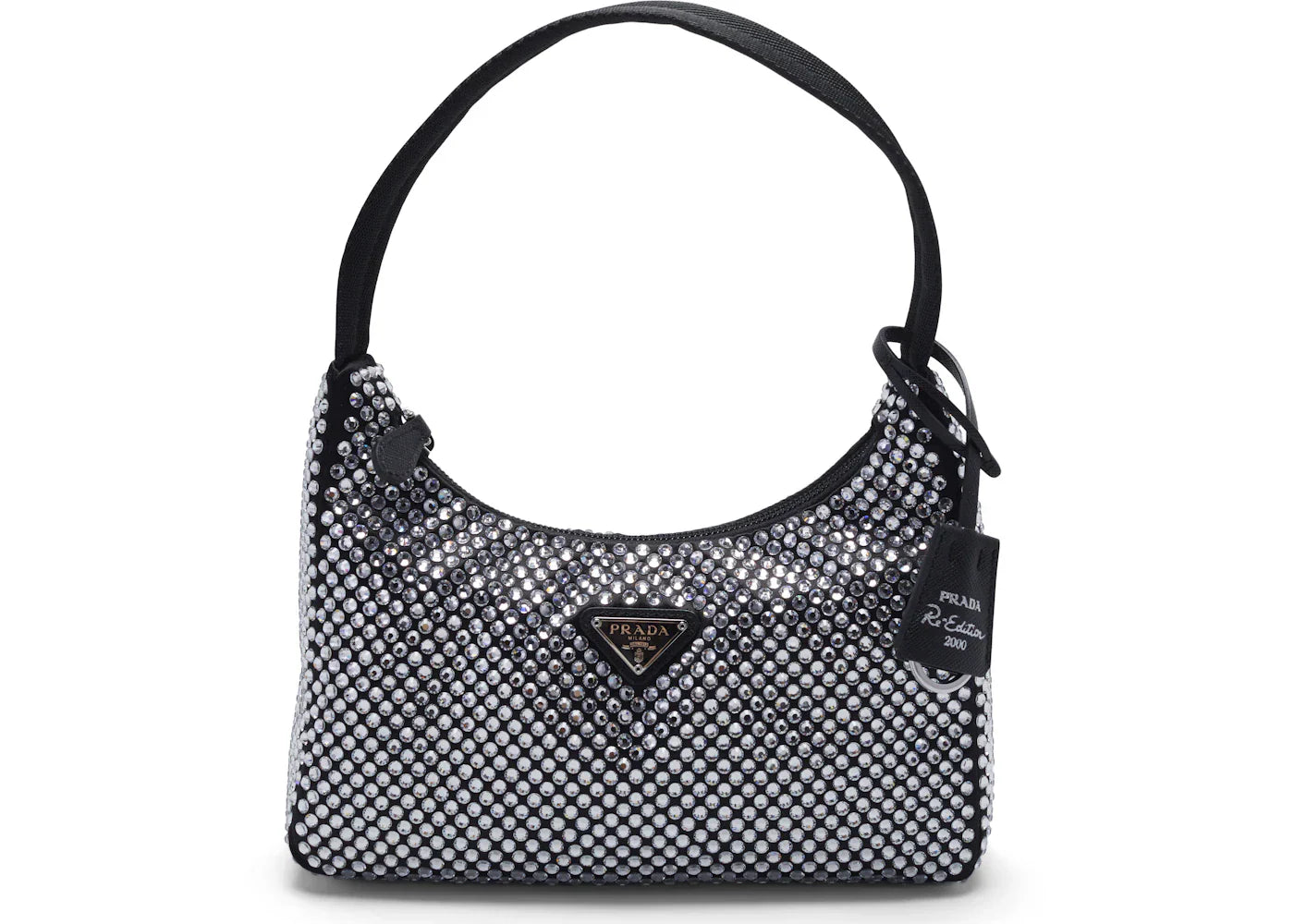 prada re-edition 2000 crystal mini bag black