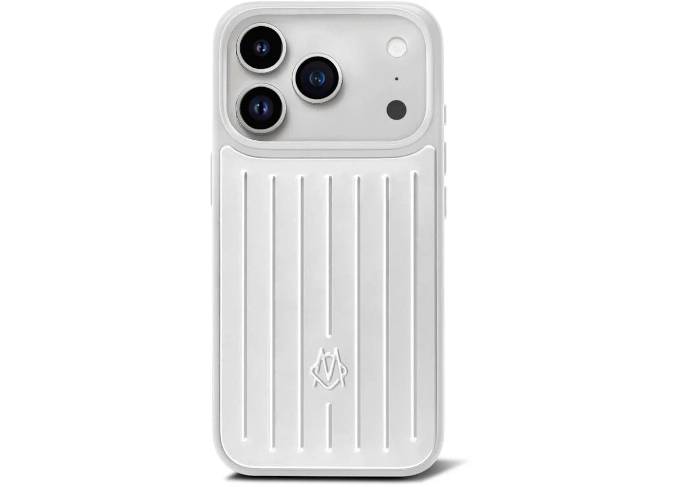 Rimowa aluminium case for iPhone 17 Pro in silver with grooved design