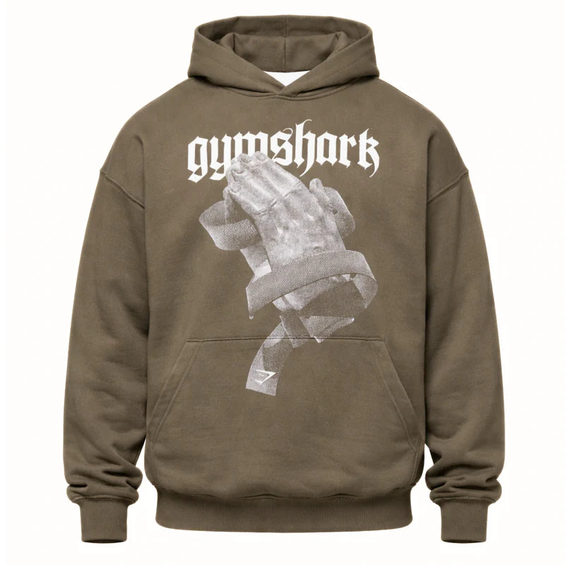 GYMSHARK Prayer Hands Hoodie Camo Brown