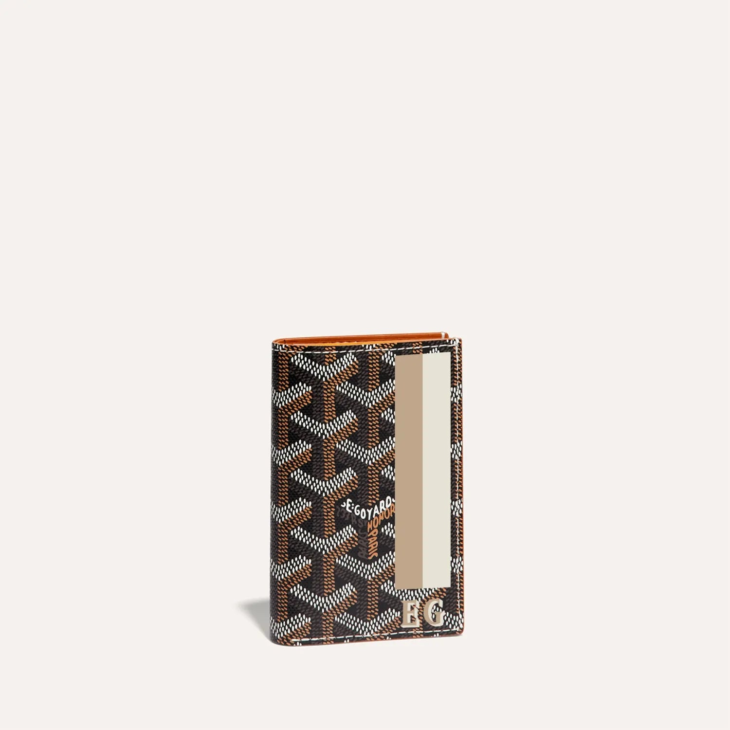 Saint-Pierre Black & Tan Card Wallet Stripes and Initials