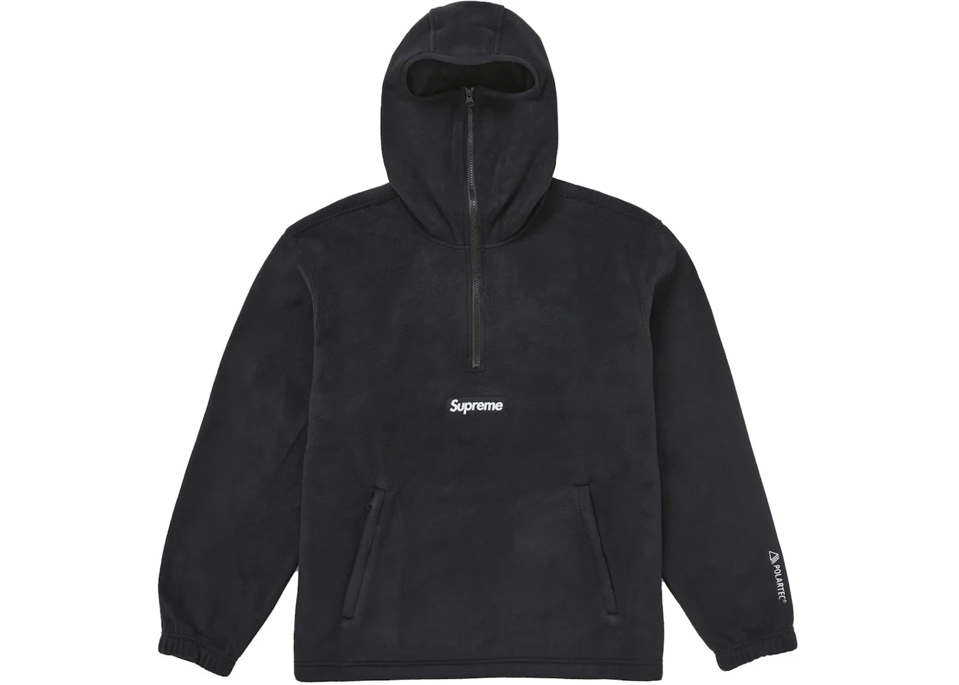 Supreme Polartec Facemask Half Zip Hooded Sweatshirt FW24 black front view showing box logo and half-zip closure