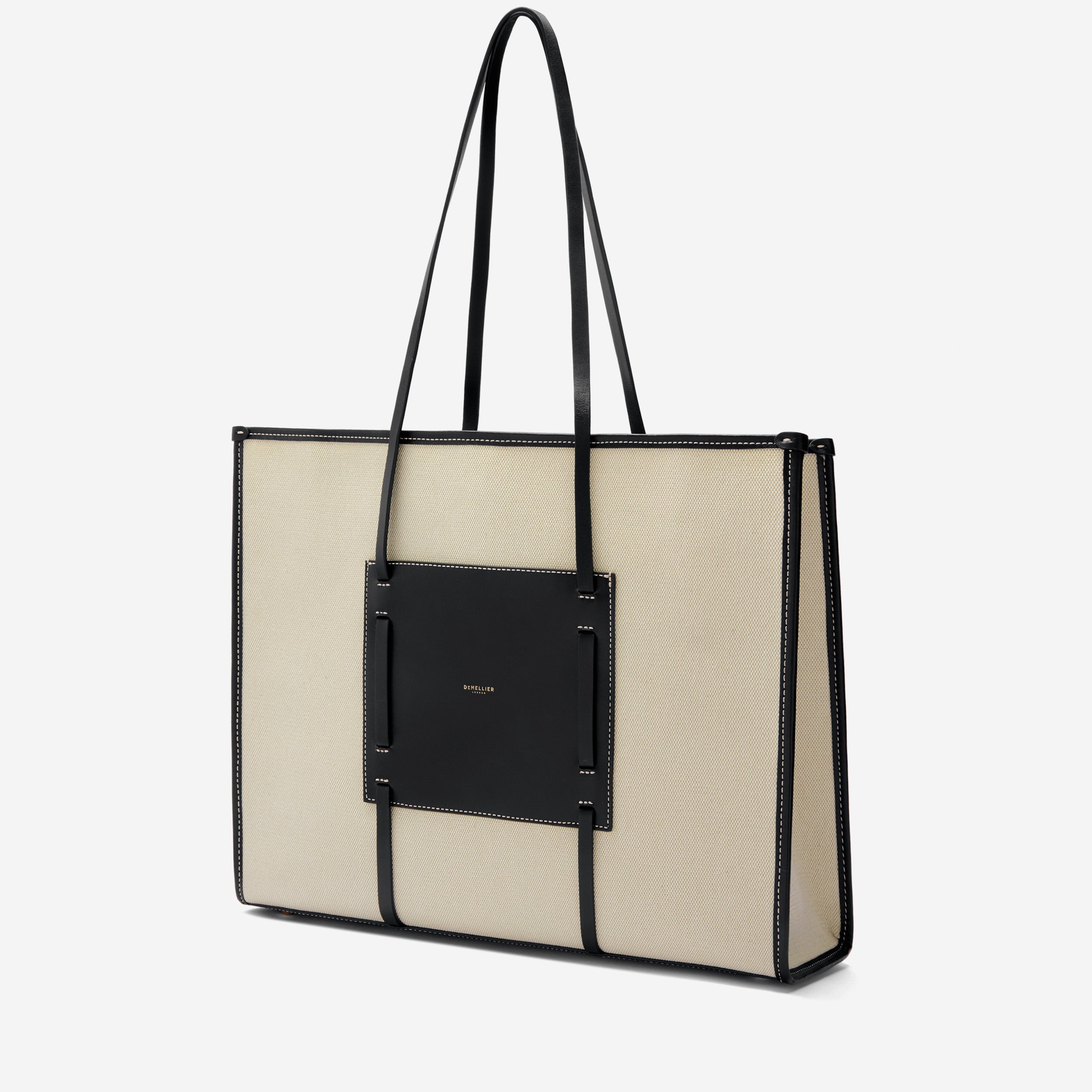 DeMellier The Large Capri salt & pepper canvas black smooth