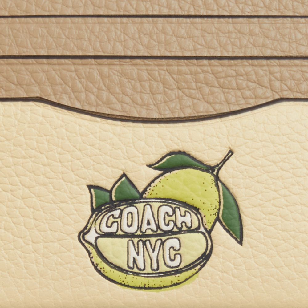 Coach Slim Id Card Case With Lemon Graphic Silver Moonlight