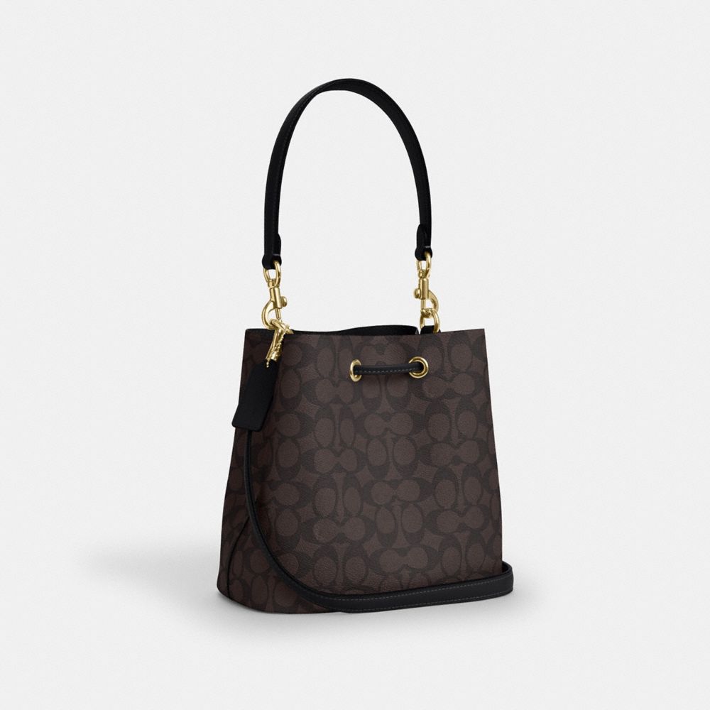 Coach Rowan Bucket Bag In Signature Canvas Gold Walnut Black