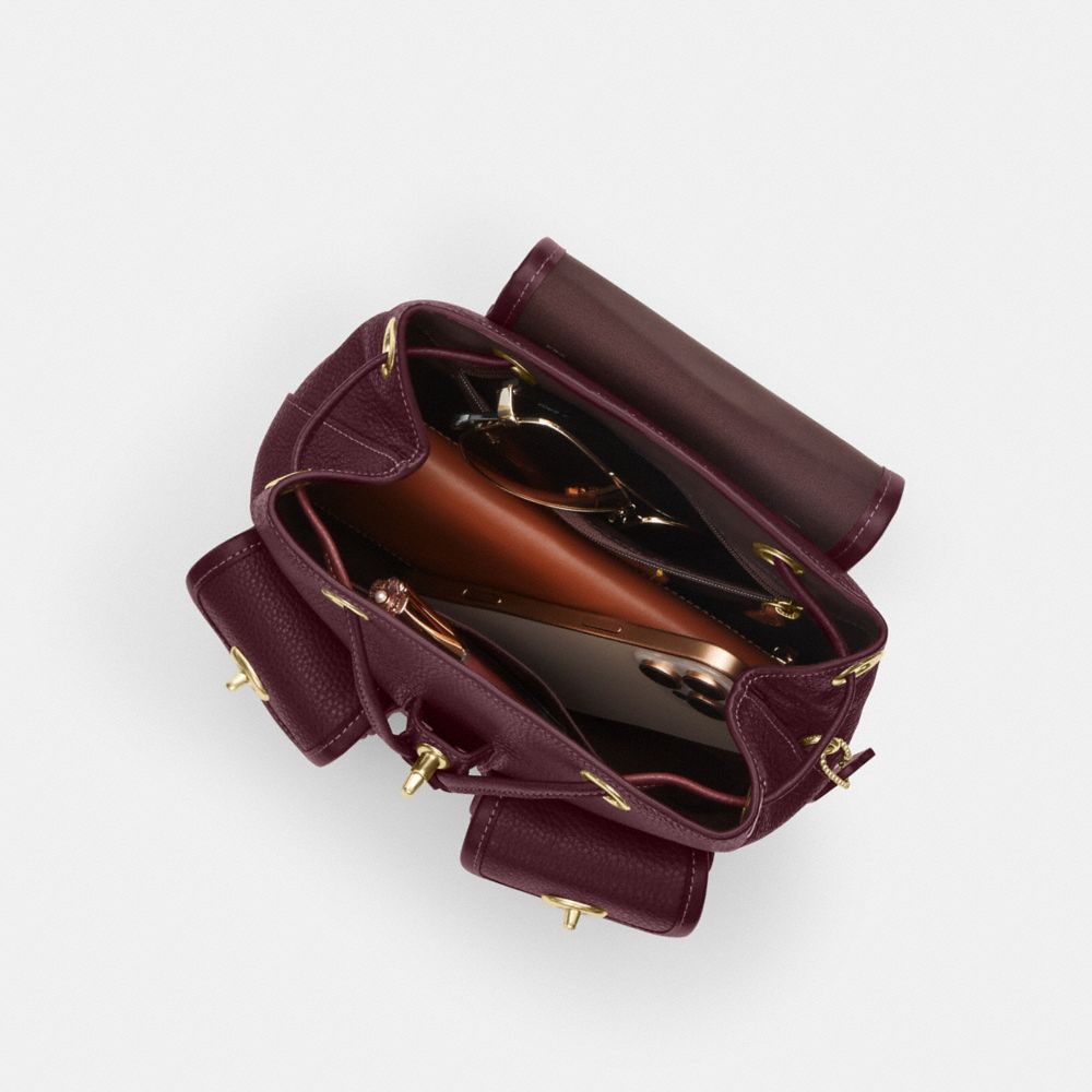 Coach Hadley Backpack Gold Dark Wine