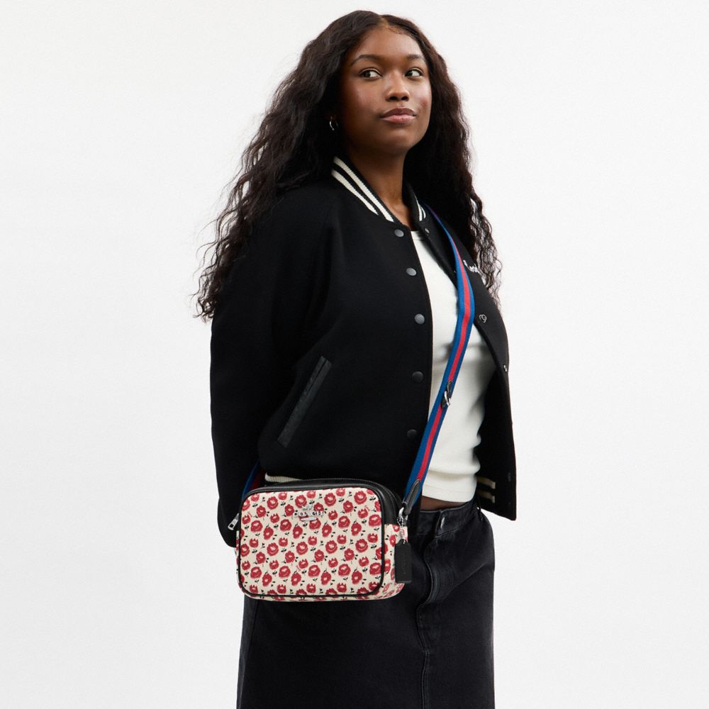 Coach Jamie Camera Bag With Floral Print Silver Chalk Black Multi