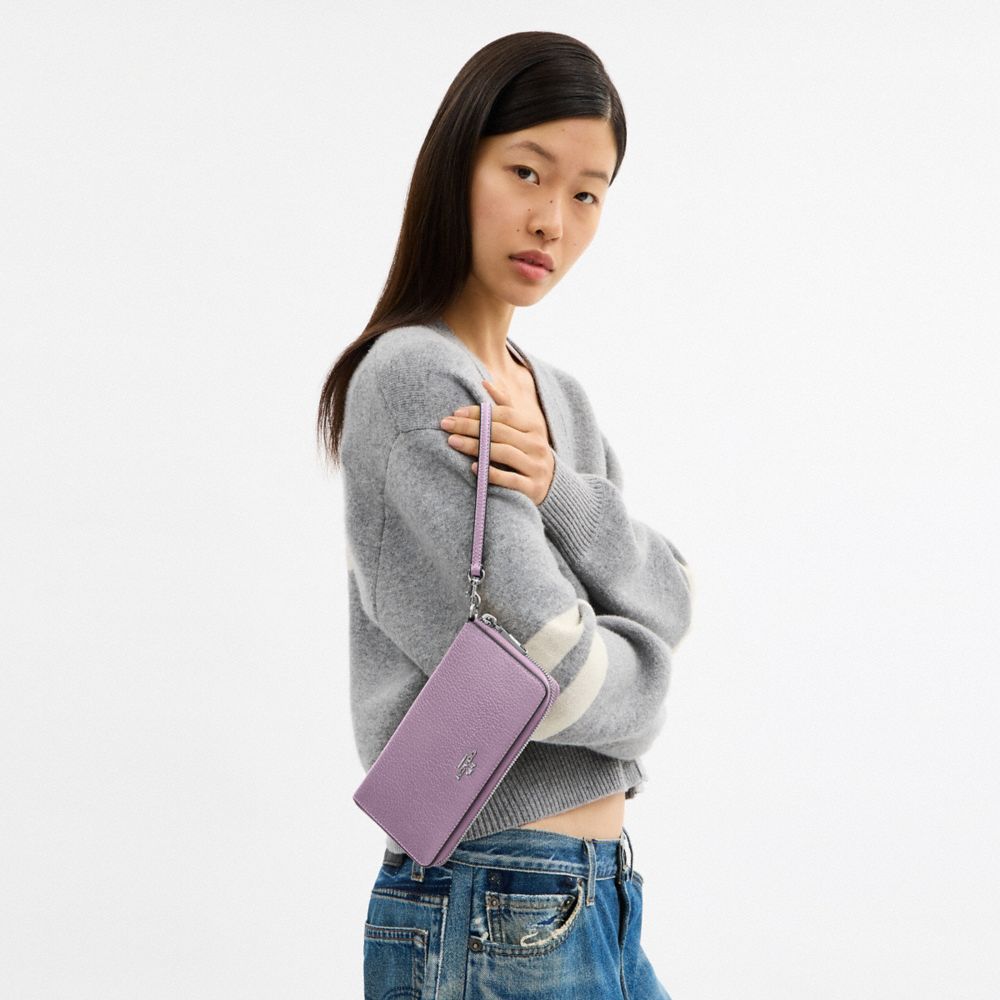 Coach Long Zip Around Wallet With Detachable Card Case Silver