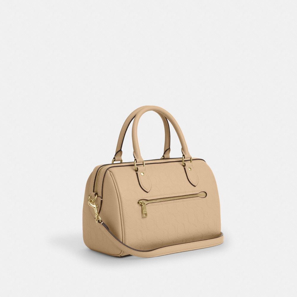 Coach Rowan Satchel Bag In Signature Leather Gold Oat