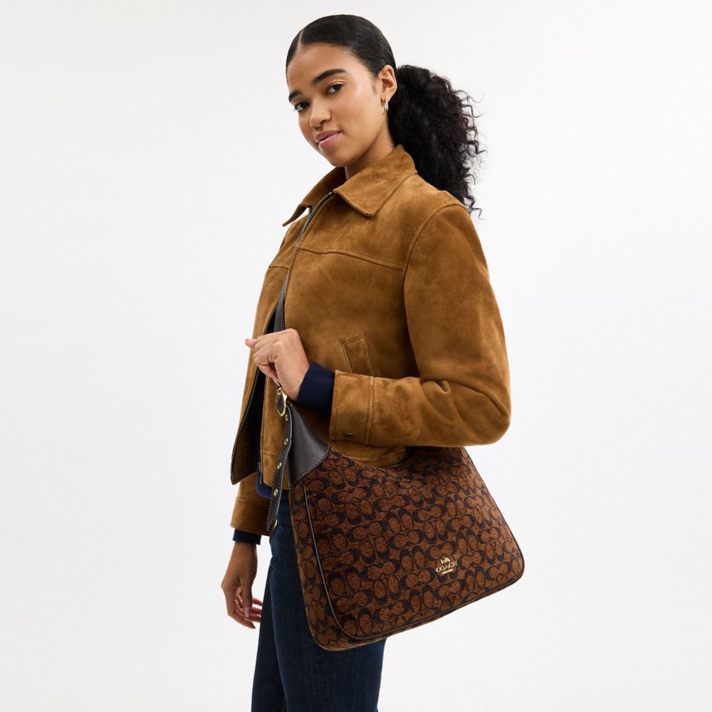Coach Ella Shoulder Bag In Signature Chenille Gold Truffle