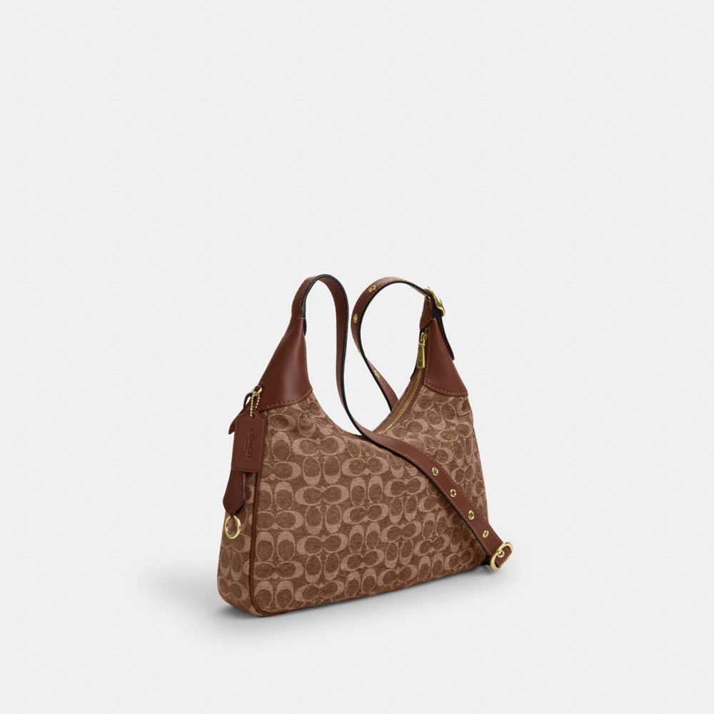 Coach Ella Shoulder Bag In Signature Chenille Gold Light Khaki Vintage Brown